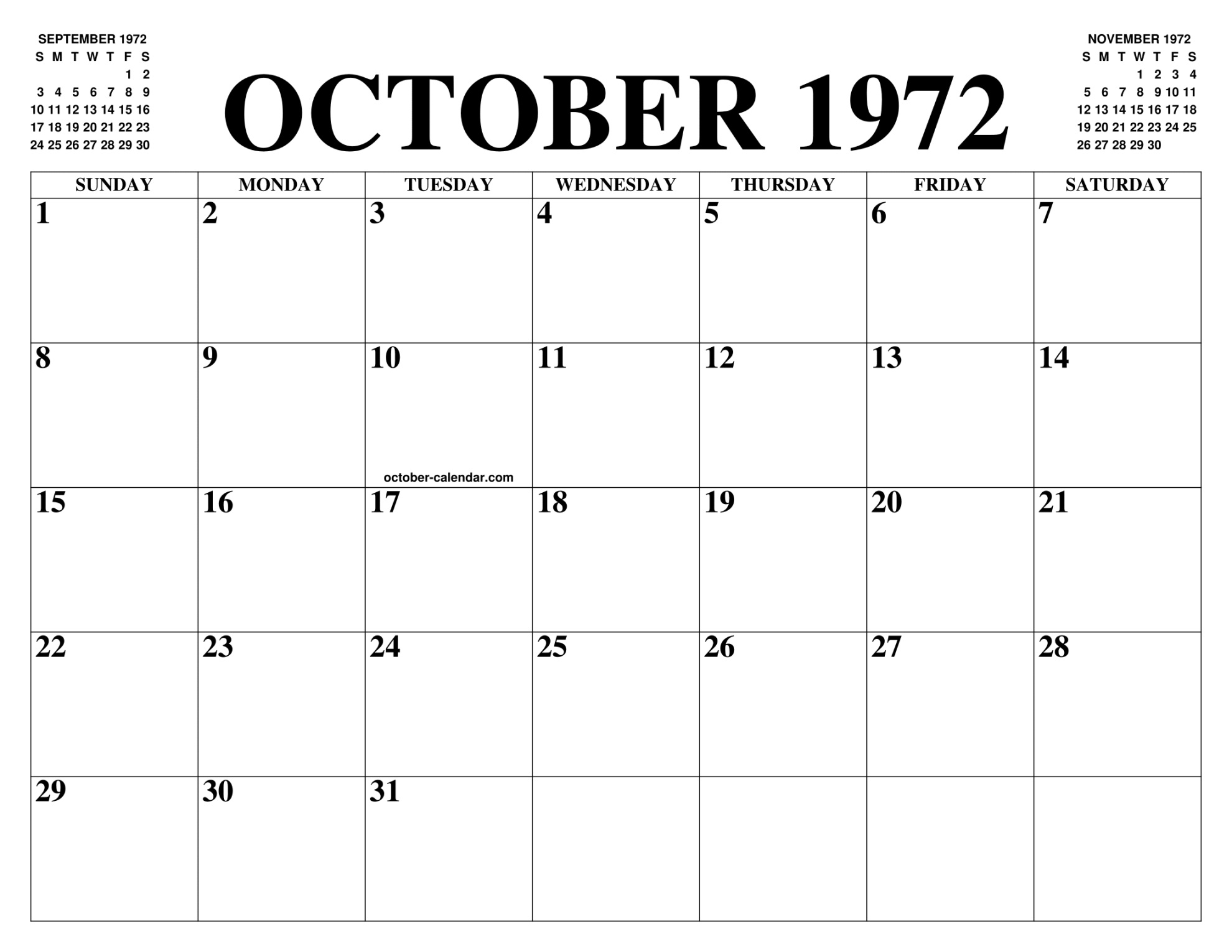 OCTOBER  CALENDAR OF THE MONTH: FREE PRINTABLE OCTOBER