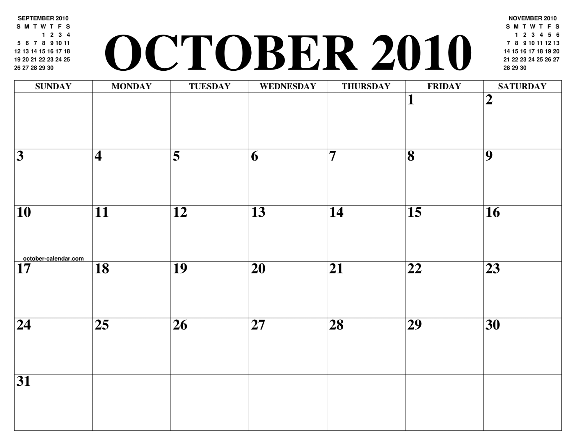 OCTOBER  CALENDAR OF THE MONTH: FREE PRINTABLE OCTOBER
