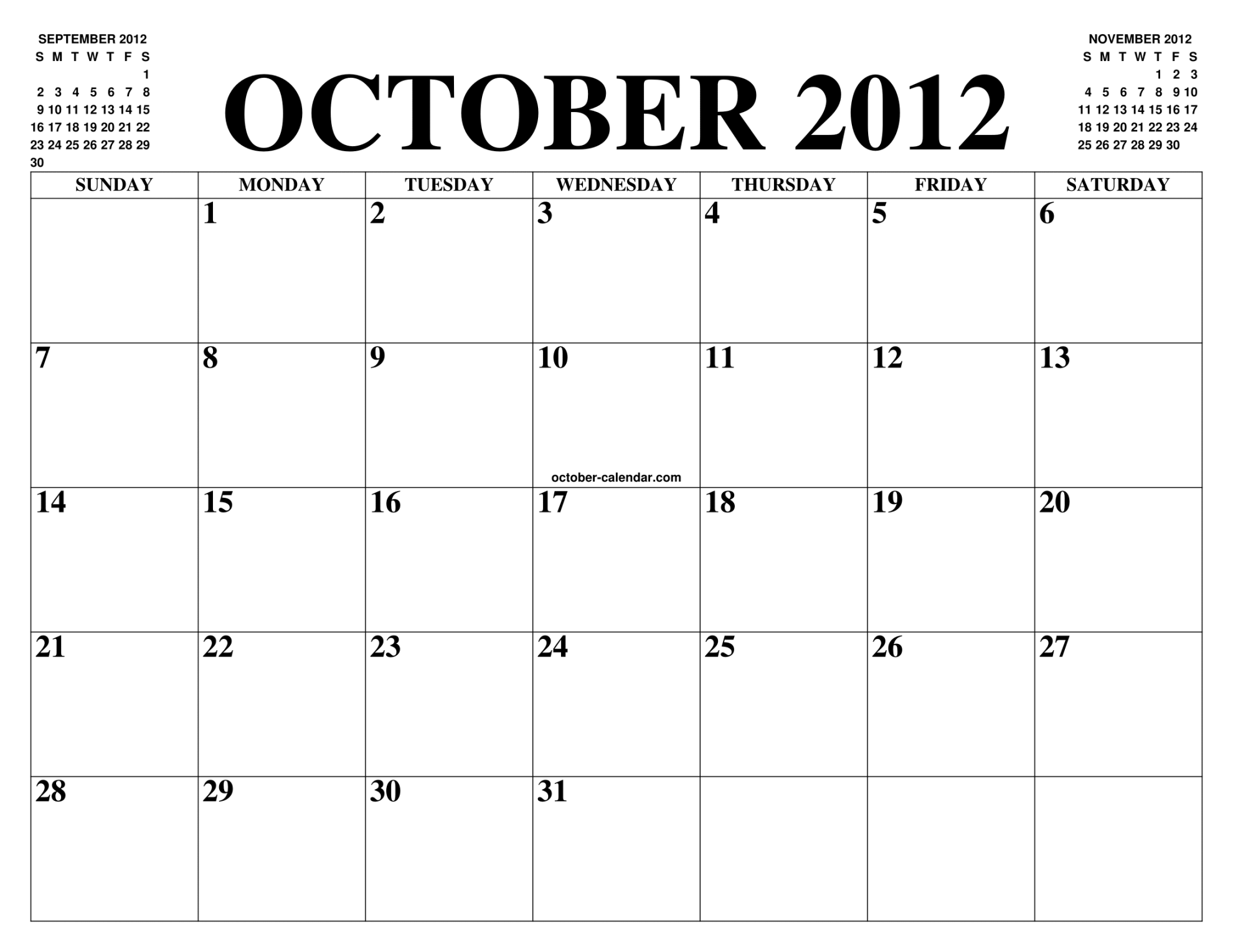 OCTOBER  CALENDAR OF THE MONTH: FREE PRINTABLE OCTOBER