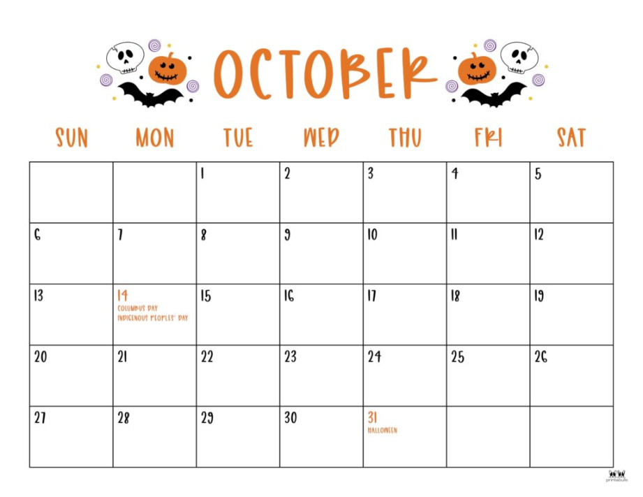 October  Calendars -  FREE Printables  Printabulls