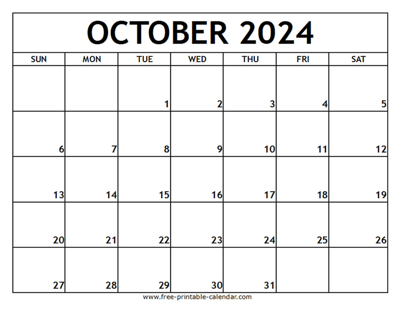 October  Printable Calendar - Free-printable-calendar