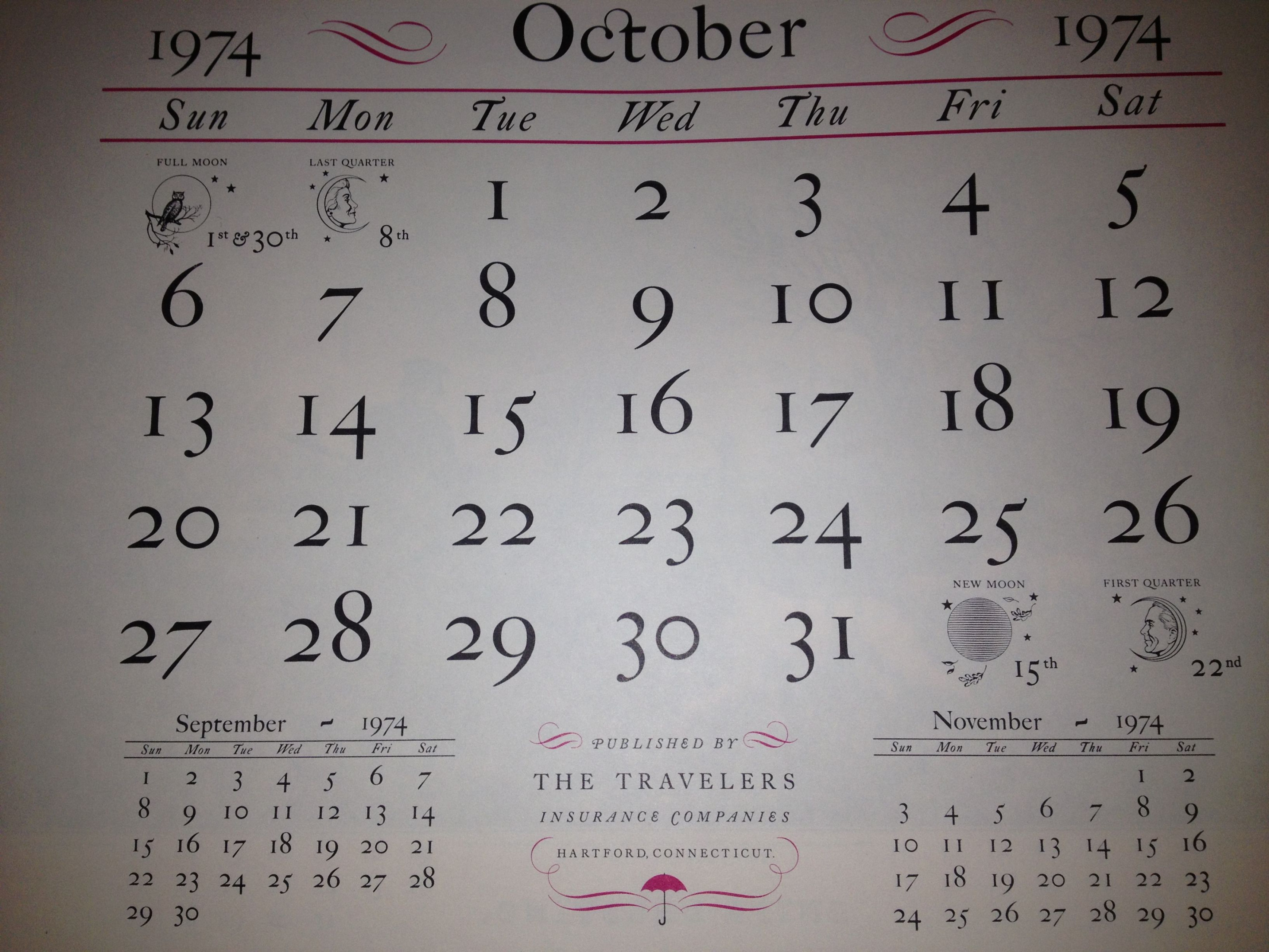 October  Travelers Insurance Company Calendar  Company