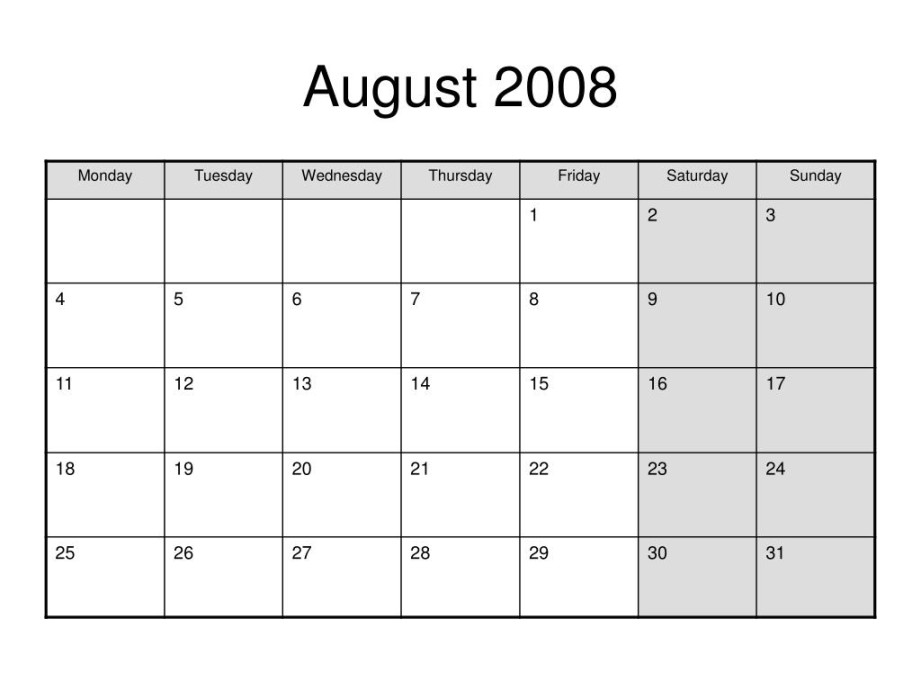 PPT -  Monthly Calendar PowerPoint Presentation, free download