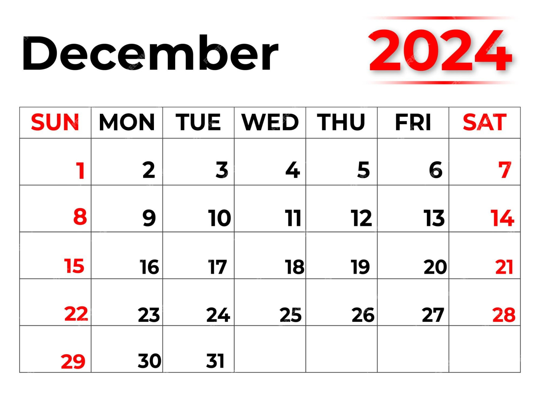Premium Vector  Monthly calendar for december  week starts