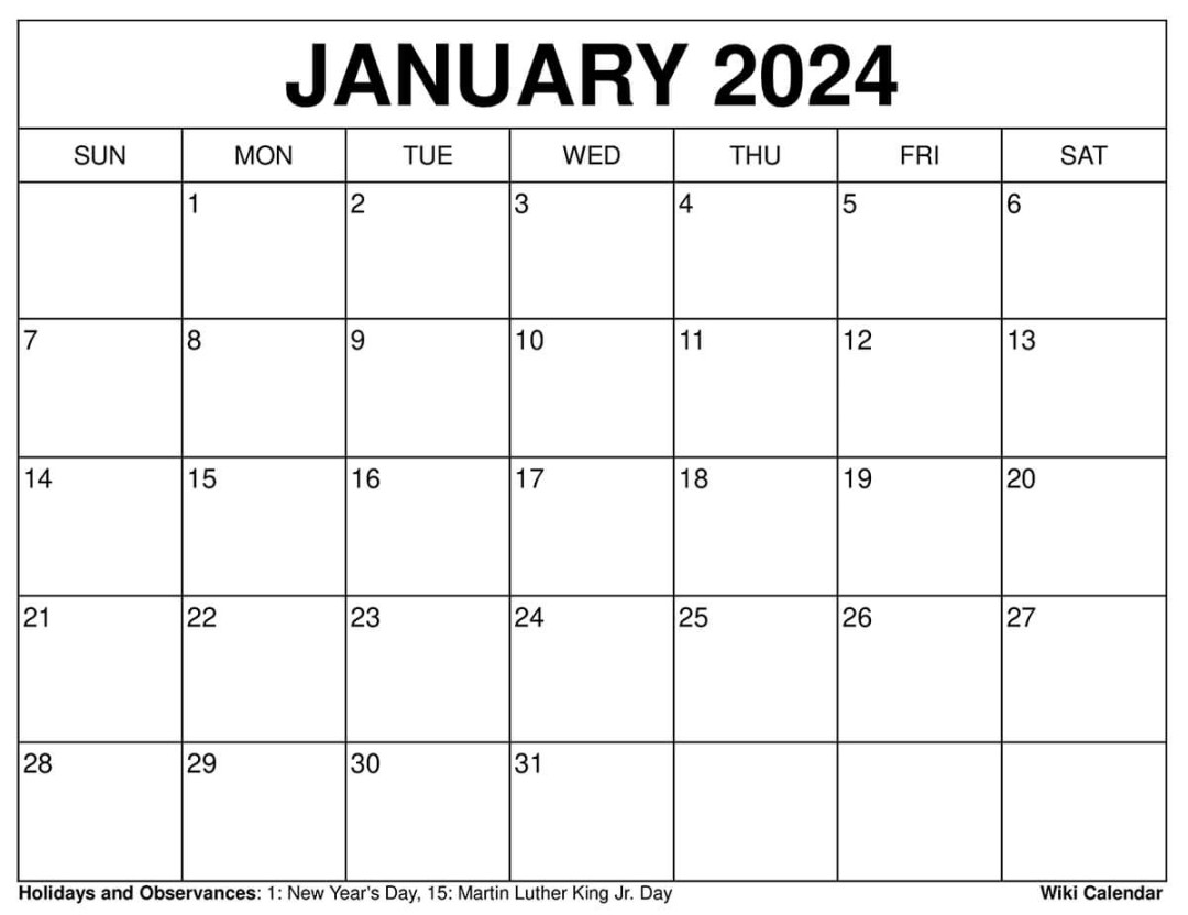 Blank January Calendar 2024