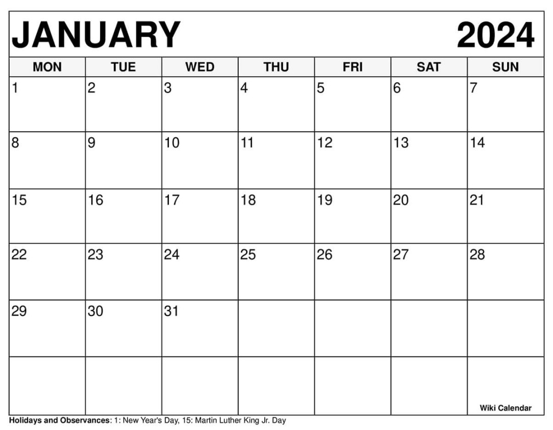 Printable January  Calendar Templates with Holidays