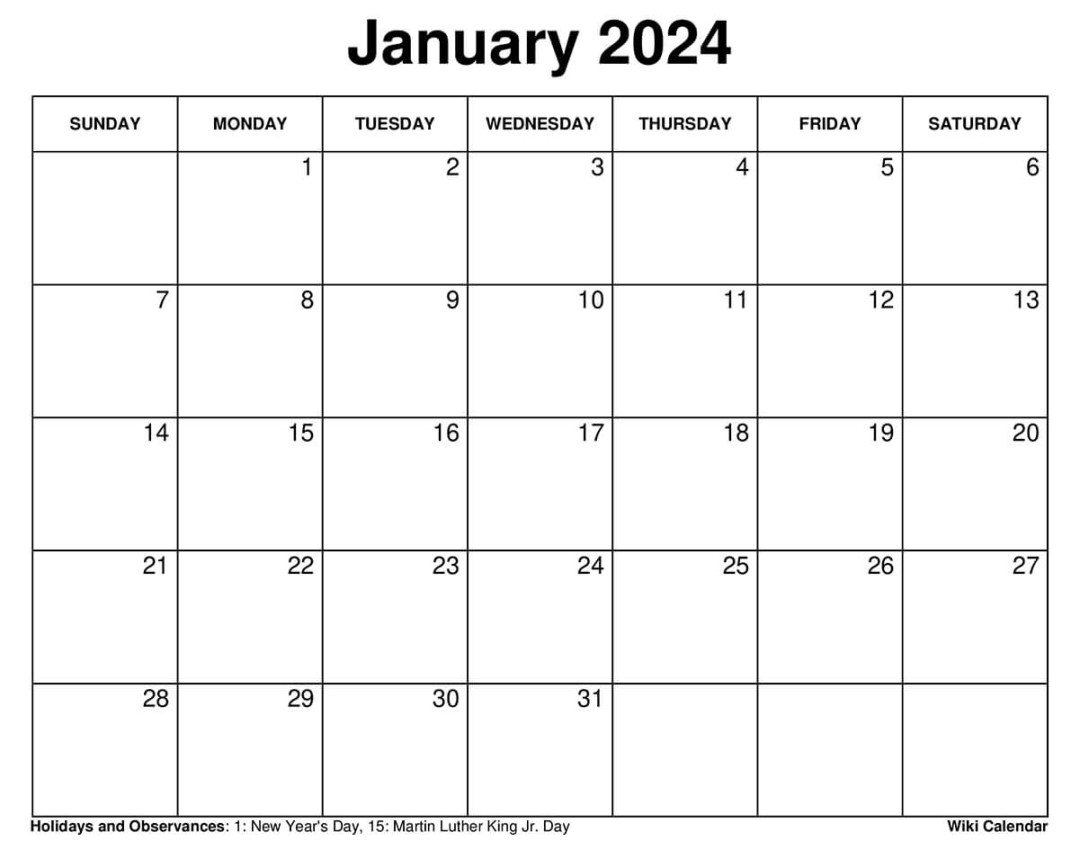 Printable January  Calendar Templates with Holidays