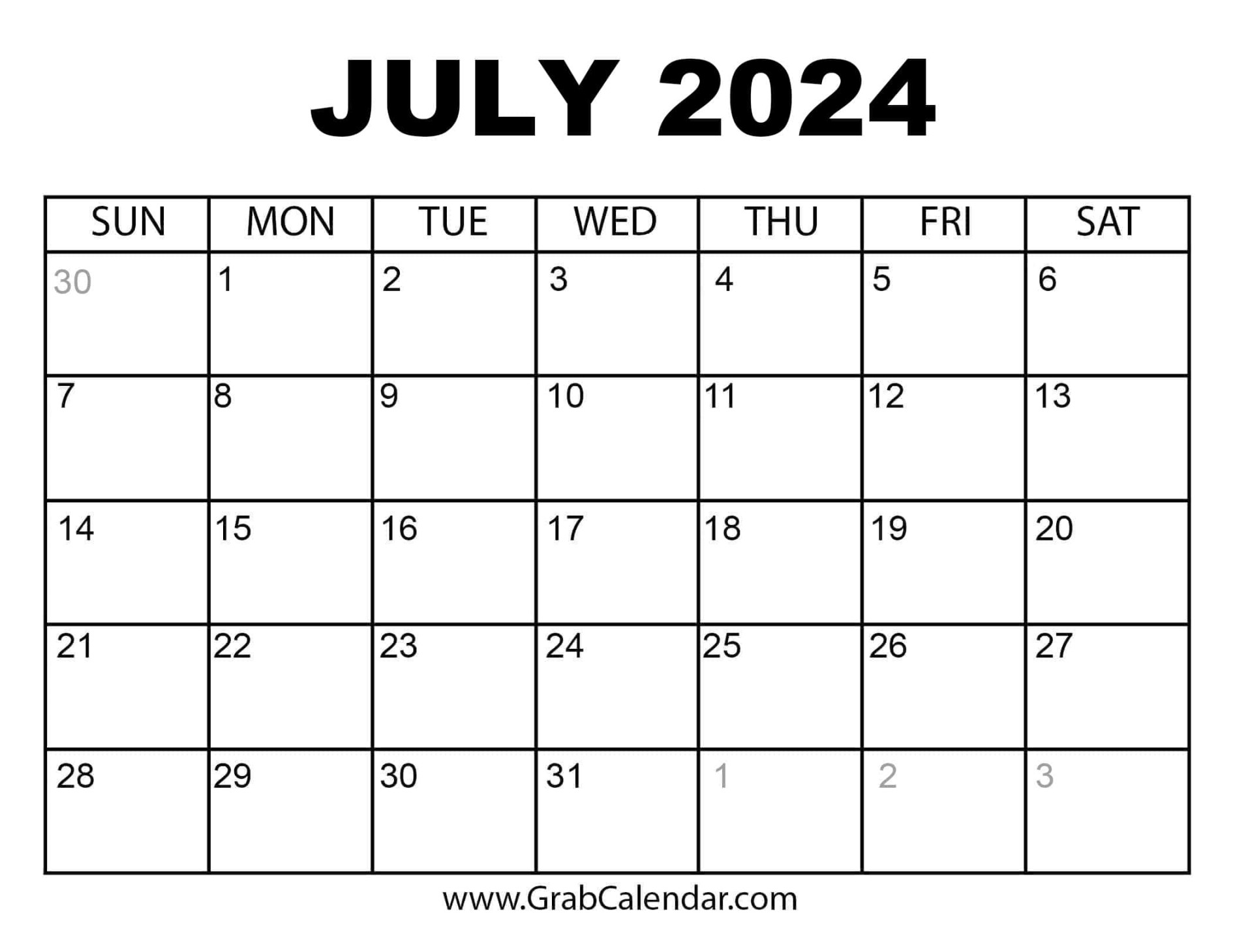 Printable July  Calendar