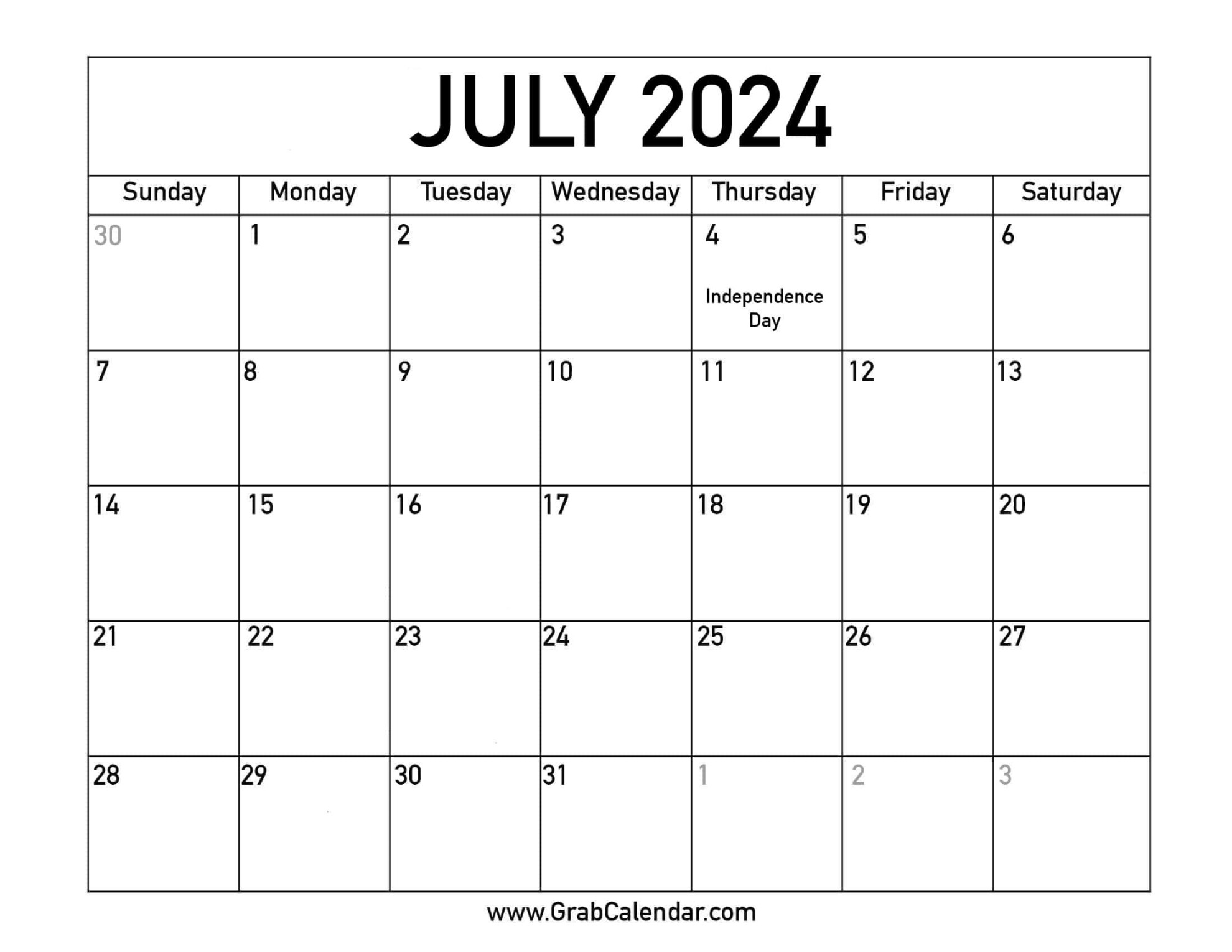 Printable July  Calendar