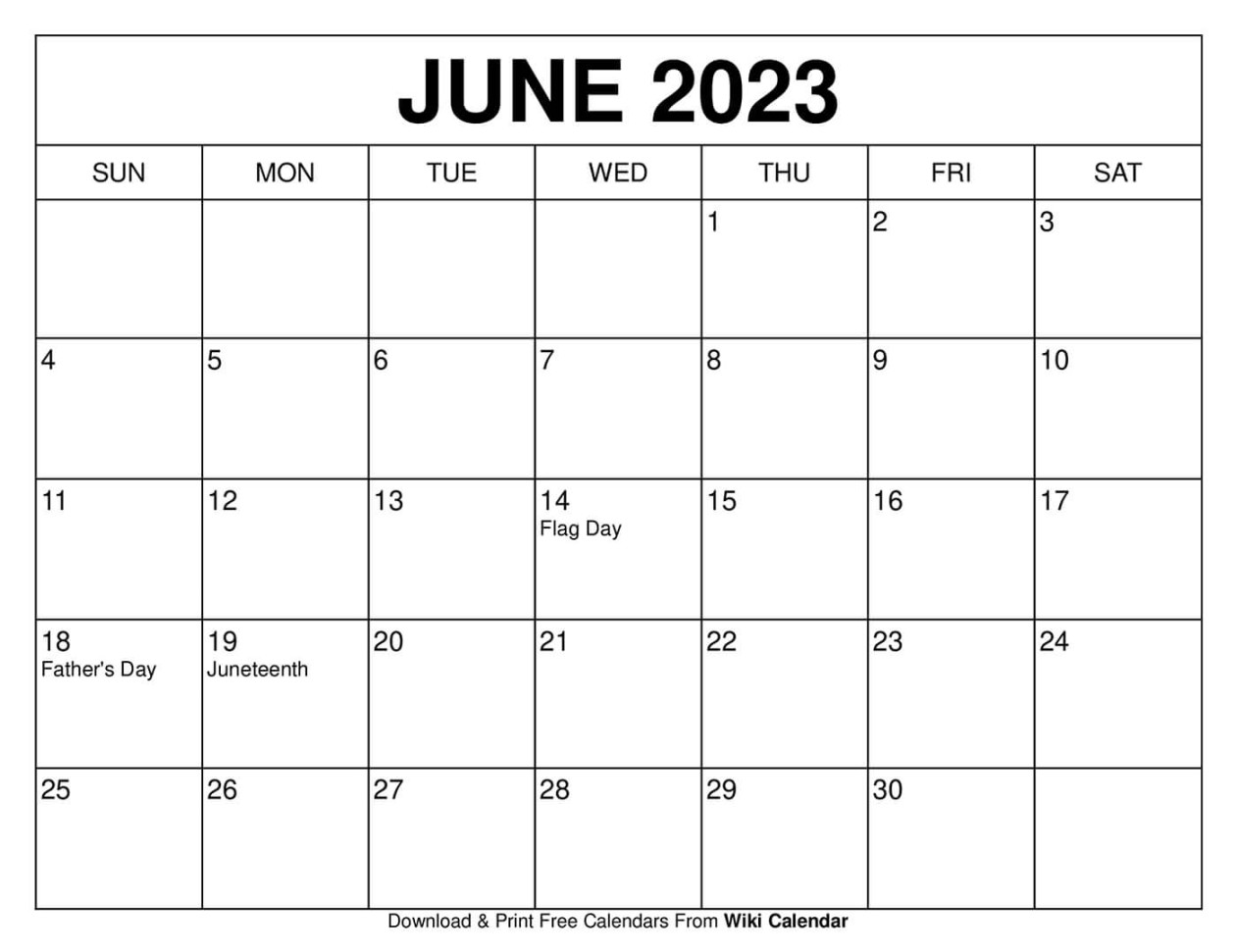 Printable June  Calendar Templates with Holidays