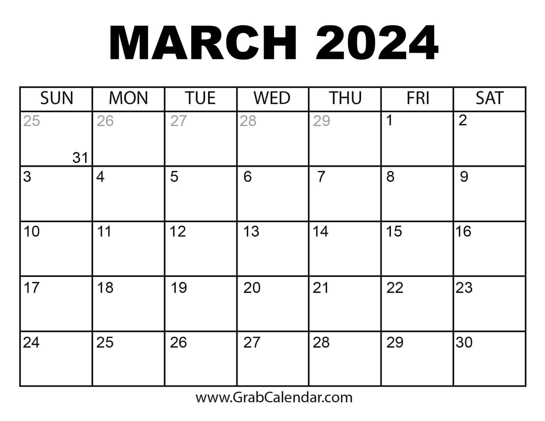 Printable March  Calendar