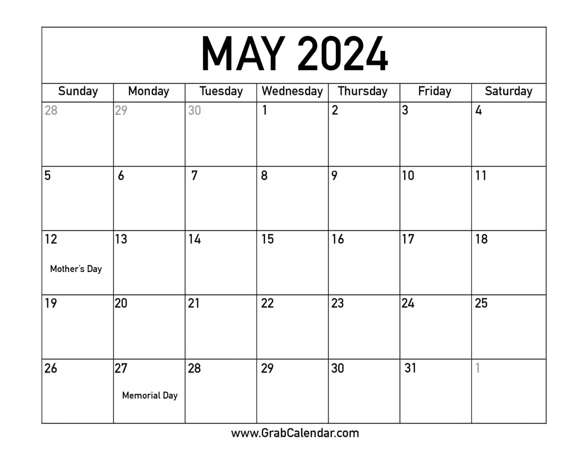 Printable May  Calendar