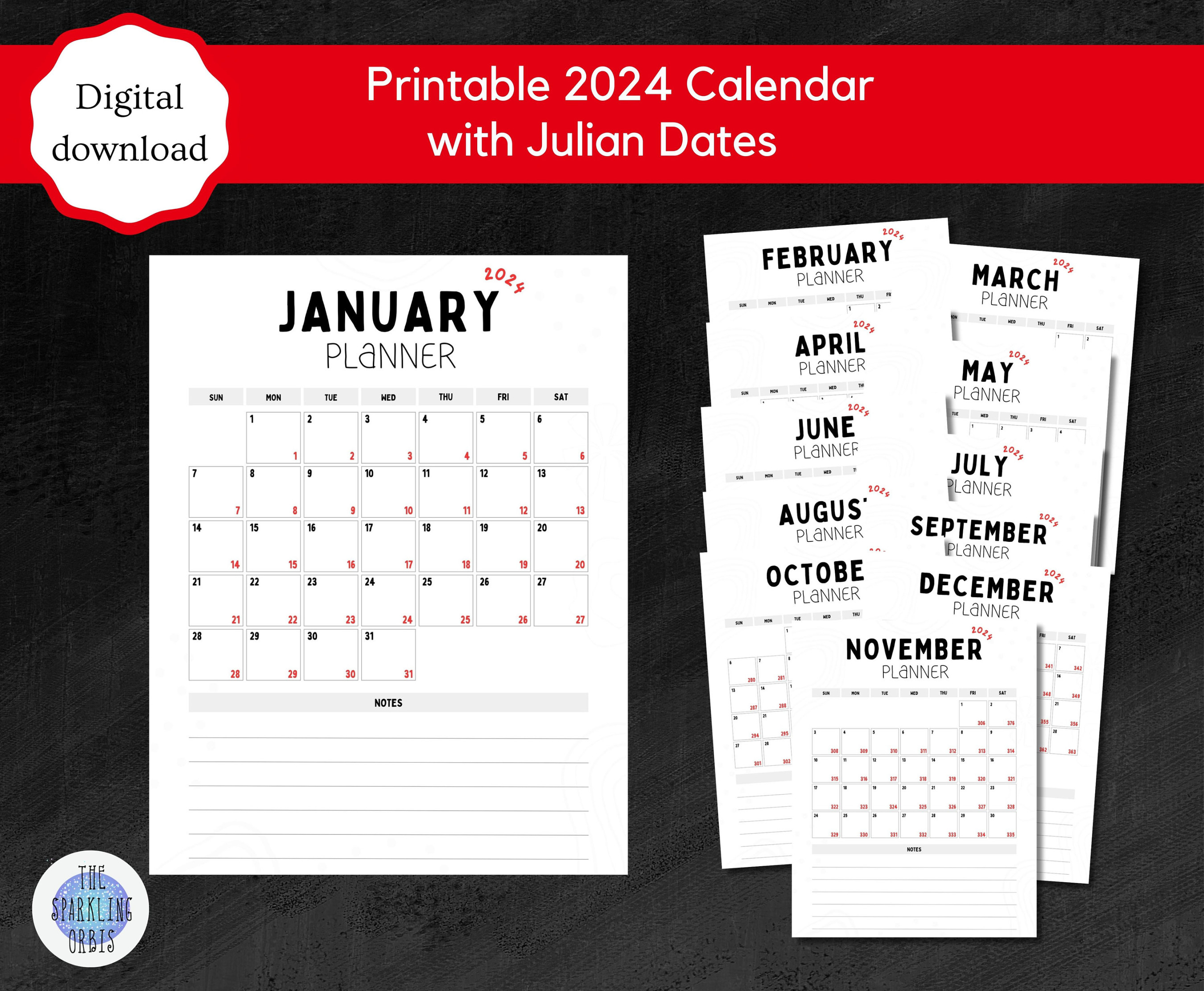Printable  Monthly Calendar Julian Calendar Military Digital