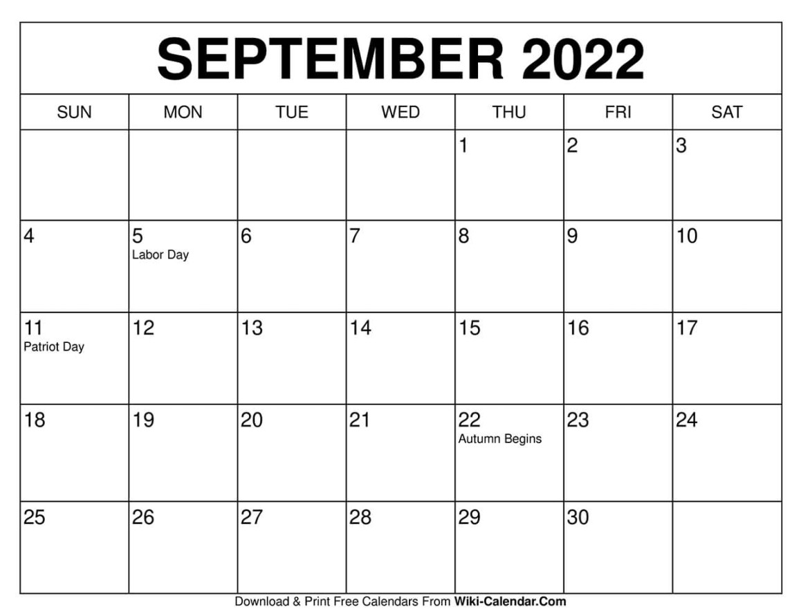 Printable September  Calendar Templates With Holidays