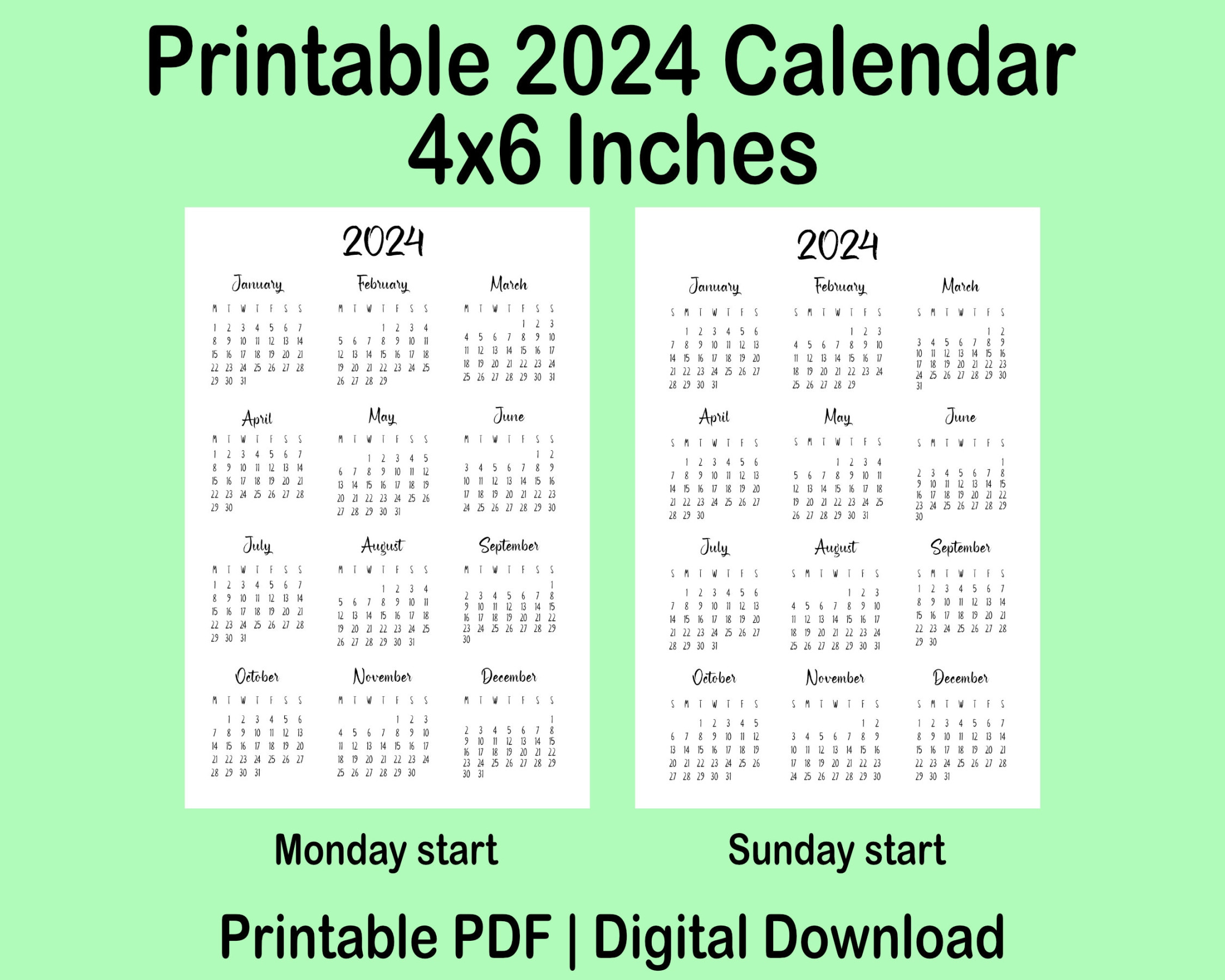 Printable yearly  Calendar, x Inches, Yearly Calendar, Planner  Calendar, Planner Insert Calendar
