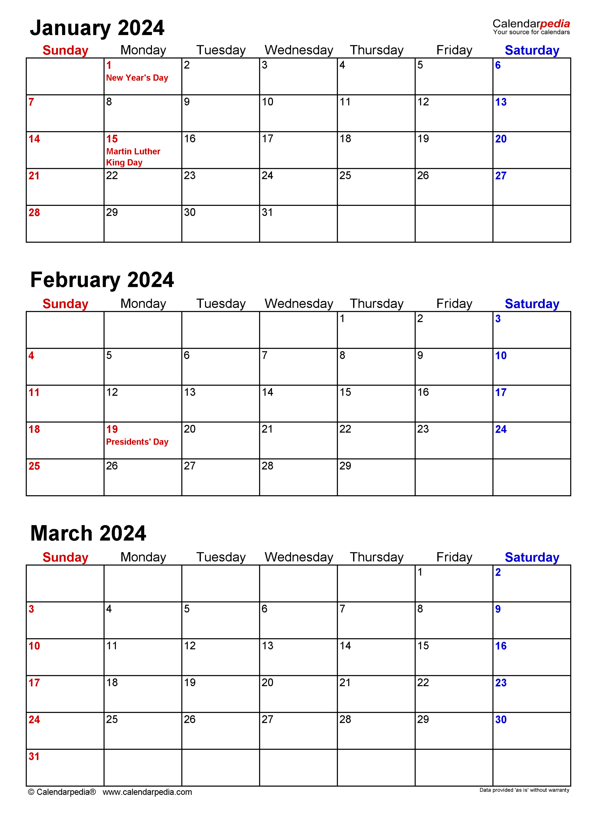 Quarterly Calendars  - Free Printable PDF Templates