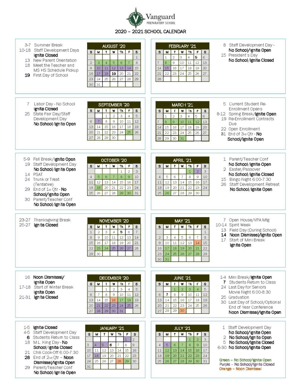 - School Calendar-page-  Vanguard Preparatory School