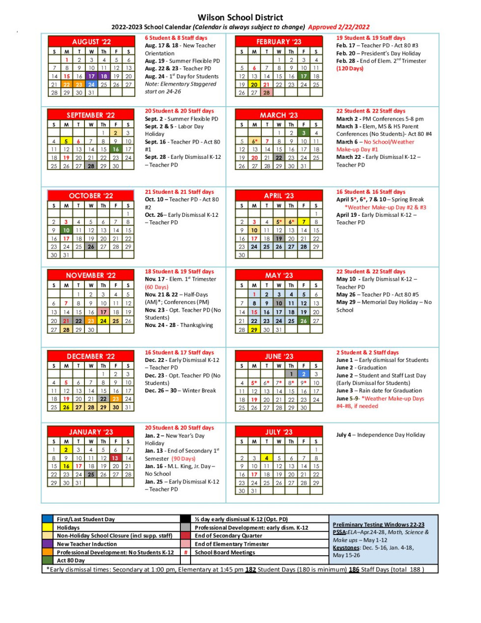 - School Calendar - Wilson School District