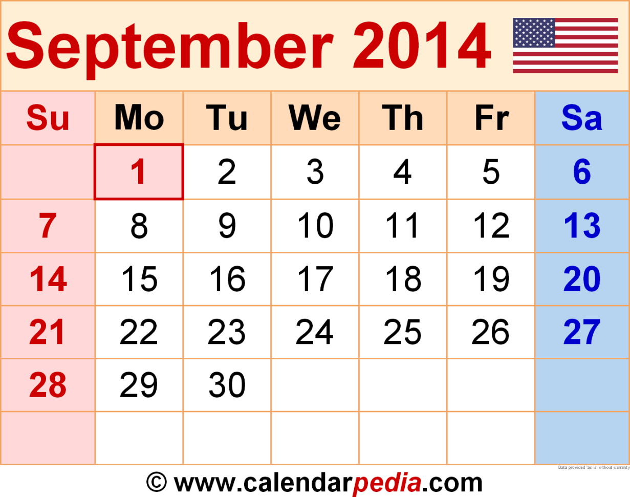 September  Calendar - Free Templates for Word, Excel & PDF