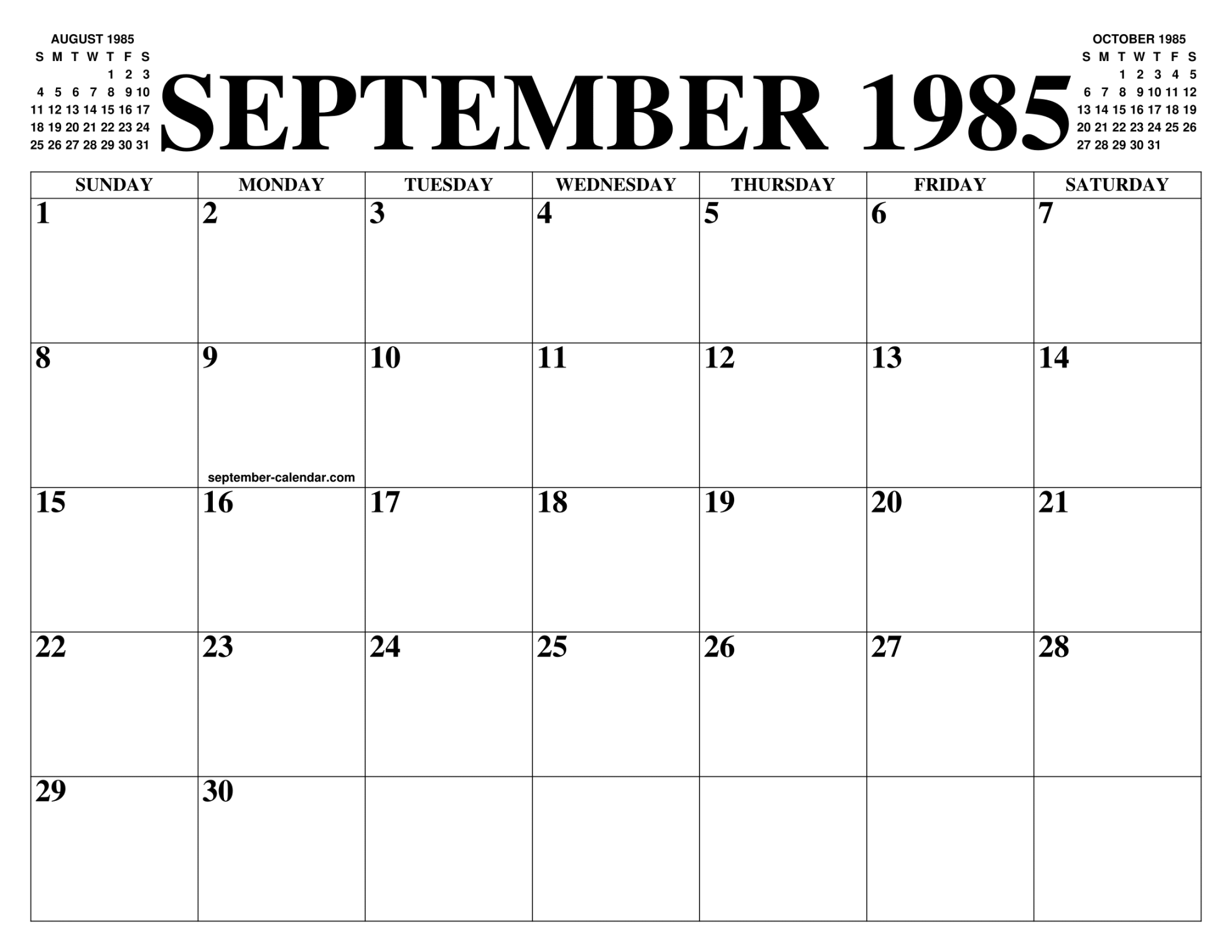SEPTEMBER  CALENDAR OF THE MONTH: FREE PRINTABLE SEPTEMBER