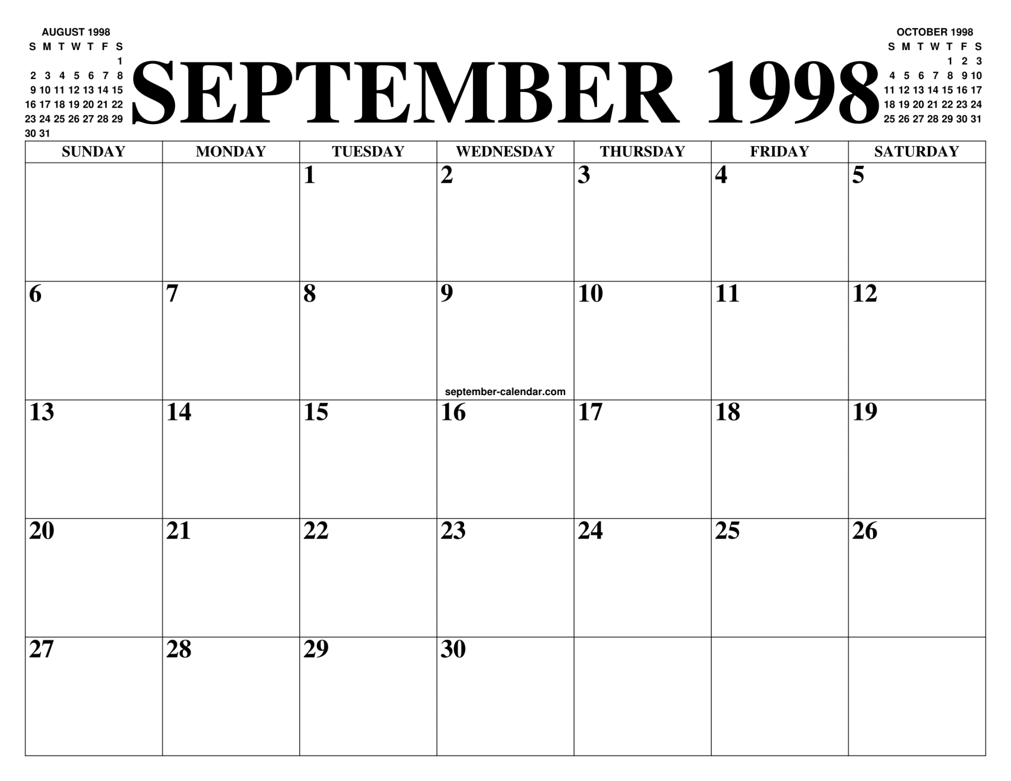 SEPTEMBER  CALENDAR OF THE MONTH: FREE PRINTABLE SEPTEMBER