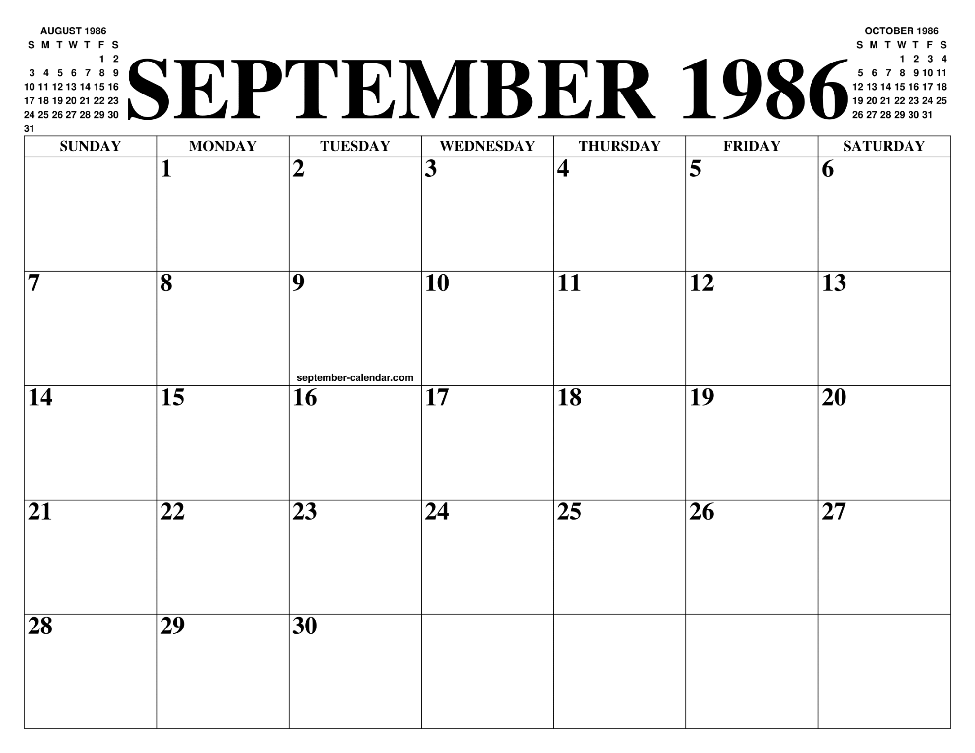 SEPTEMBER  CALENDAR OF THE MONTH: FREE PRINTABLE SEPTEMBER