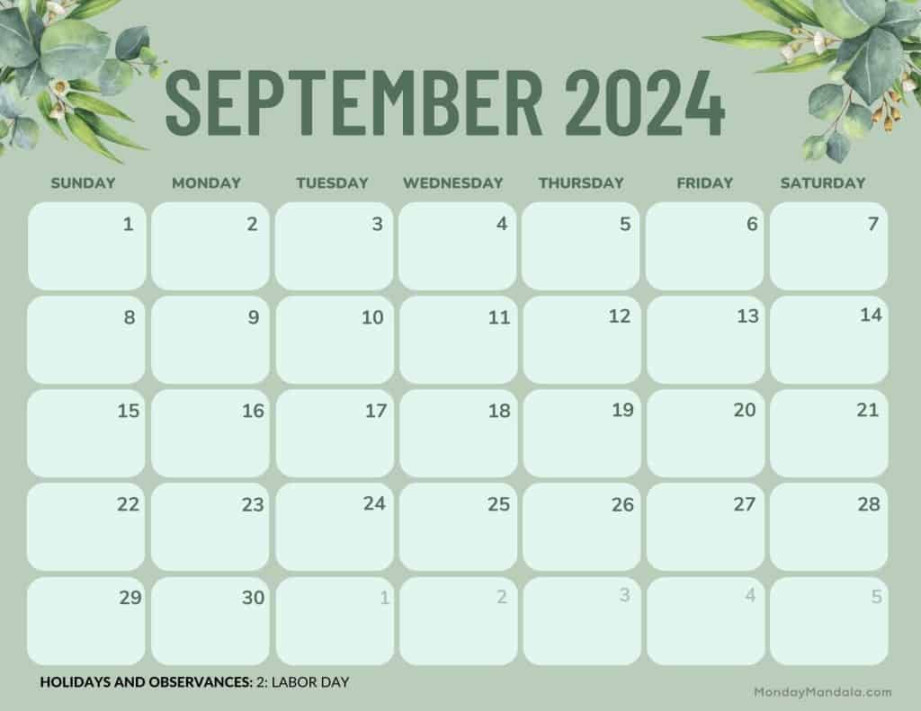 September  Calendars ( Free PDF Printables)