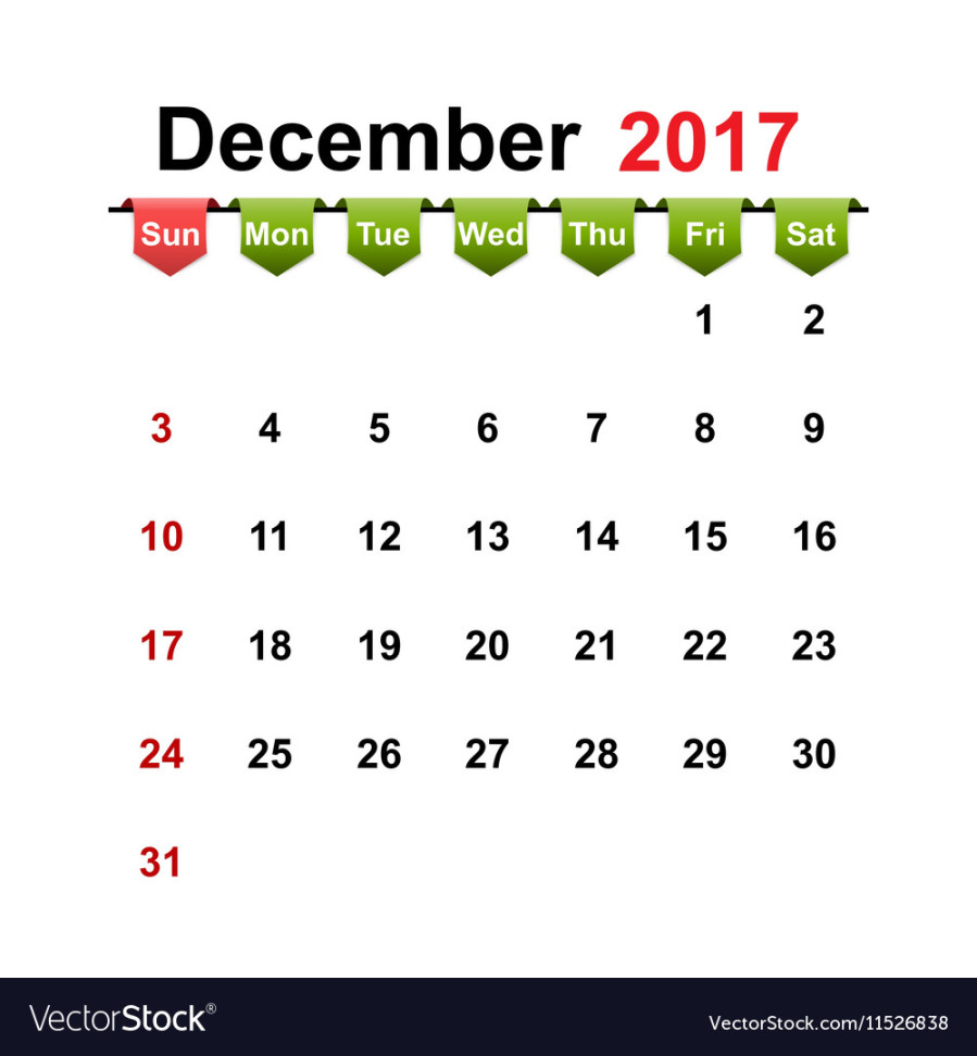 Simple calendar  year december month Vector Image