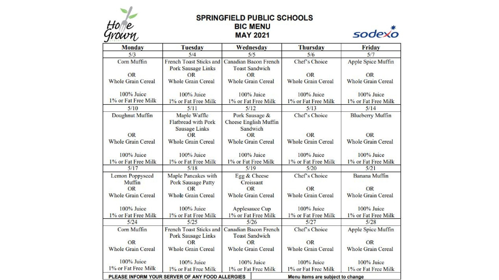 Springfield Public Schools grab-and-go meals closed Memorial Day