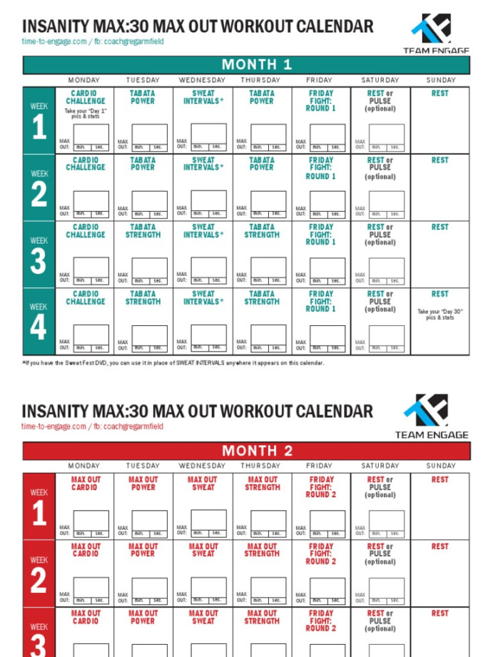 The Max Out Workout Calendar - Insanity Max   PDF