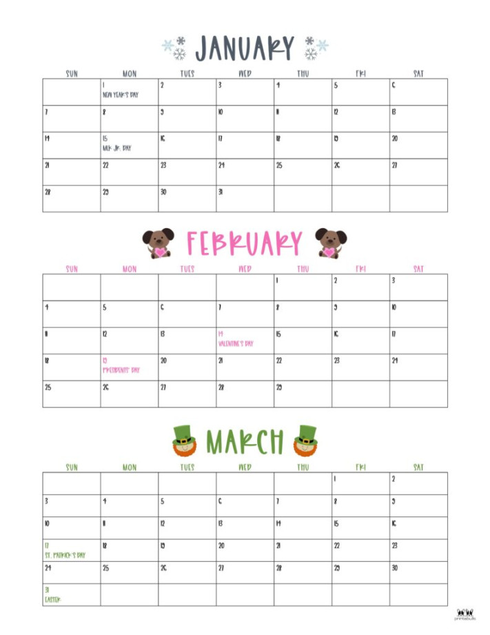 Three Month/Quarterly Calendars -  FREE Calendars  Printabulls