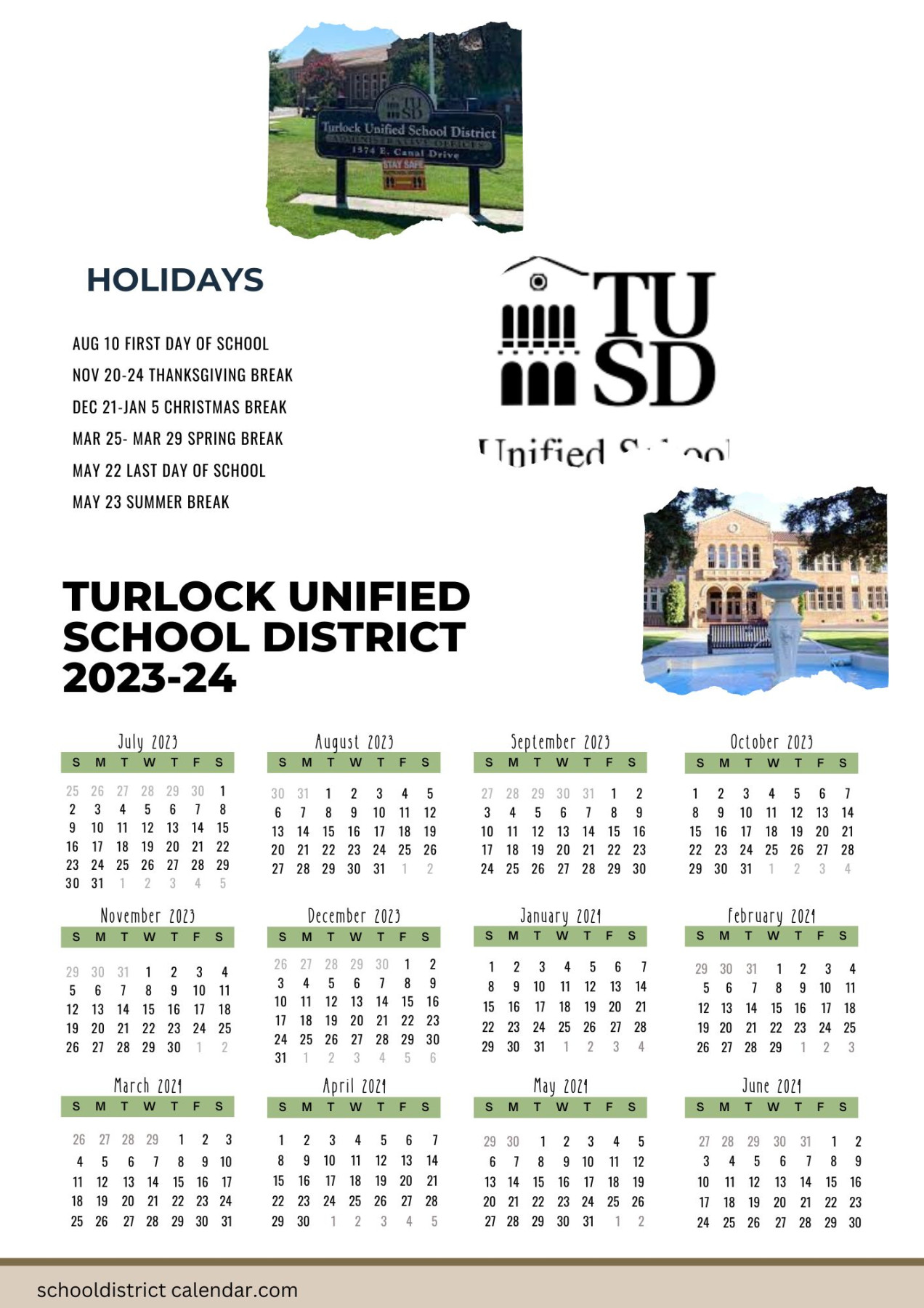 Turlock Unified School District Calendar Holidays -