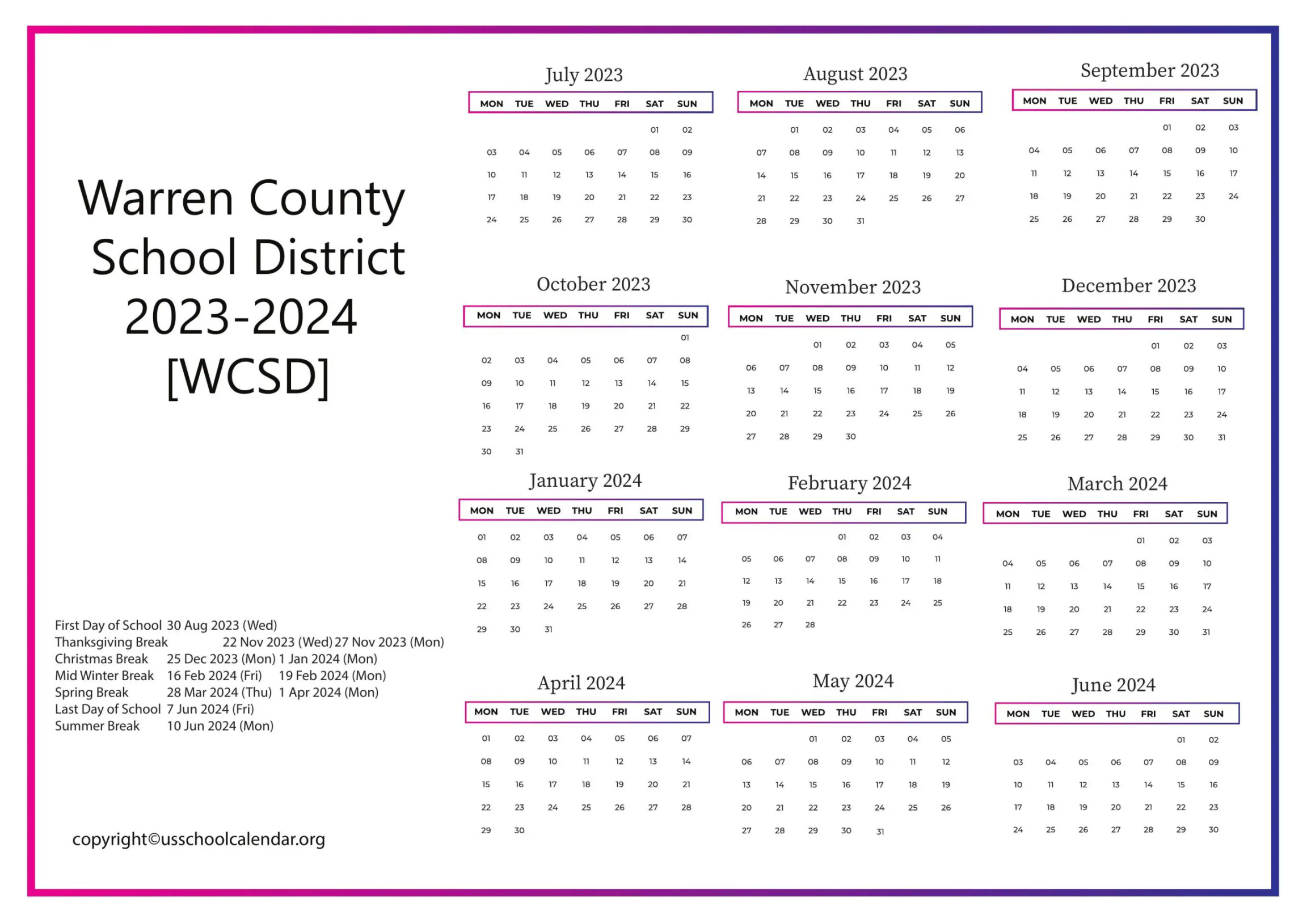 Warren County School District Calendar for - [WCSD]