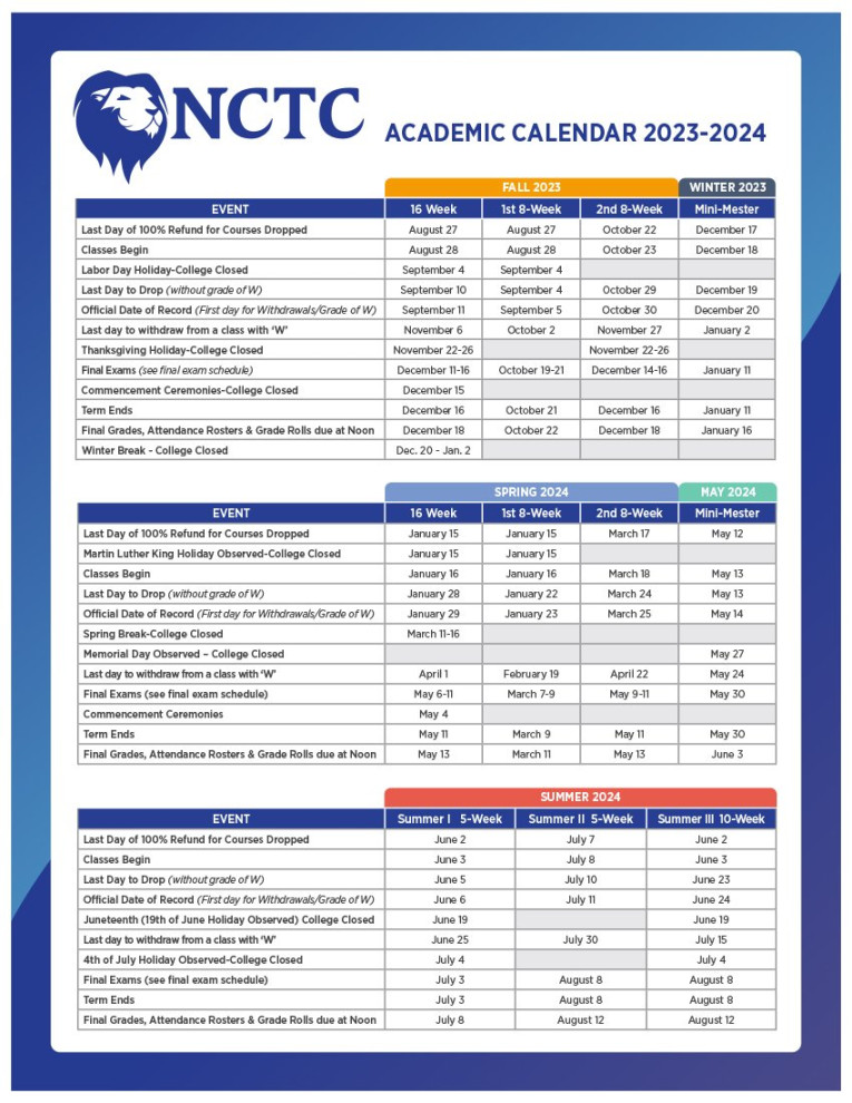 Academic Calendar  North Central Texas College