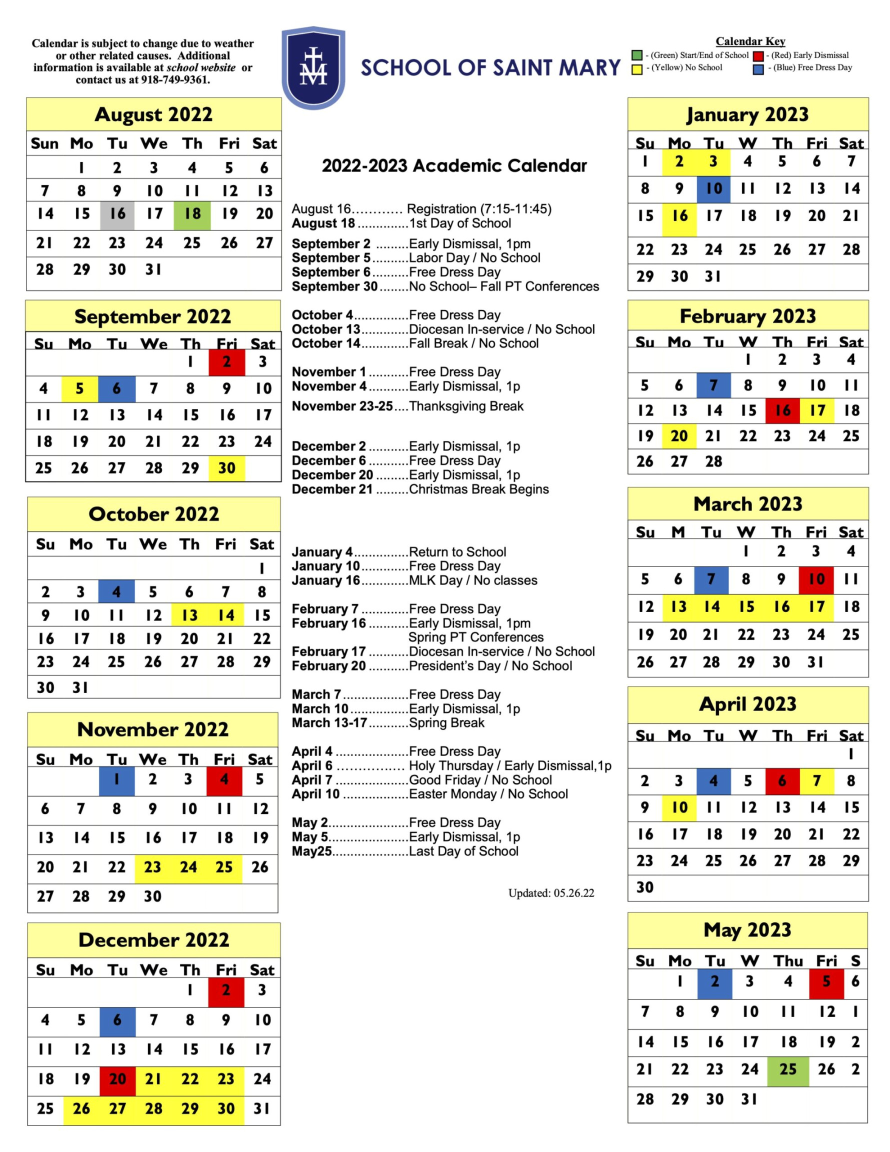 - Academic Calendar – School of Saint Mary