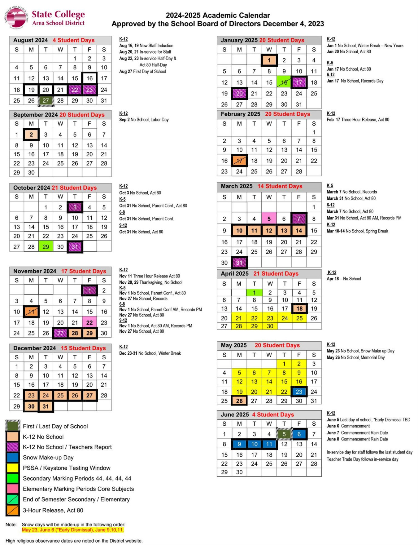 - Academic Calendar