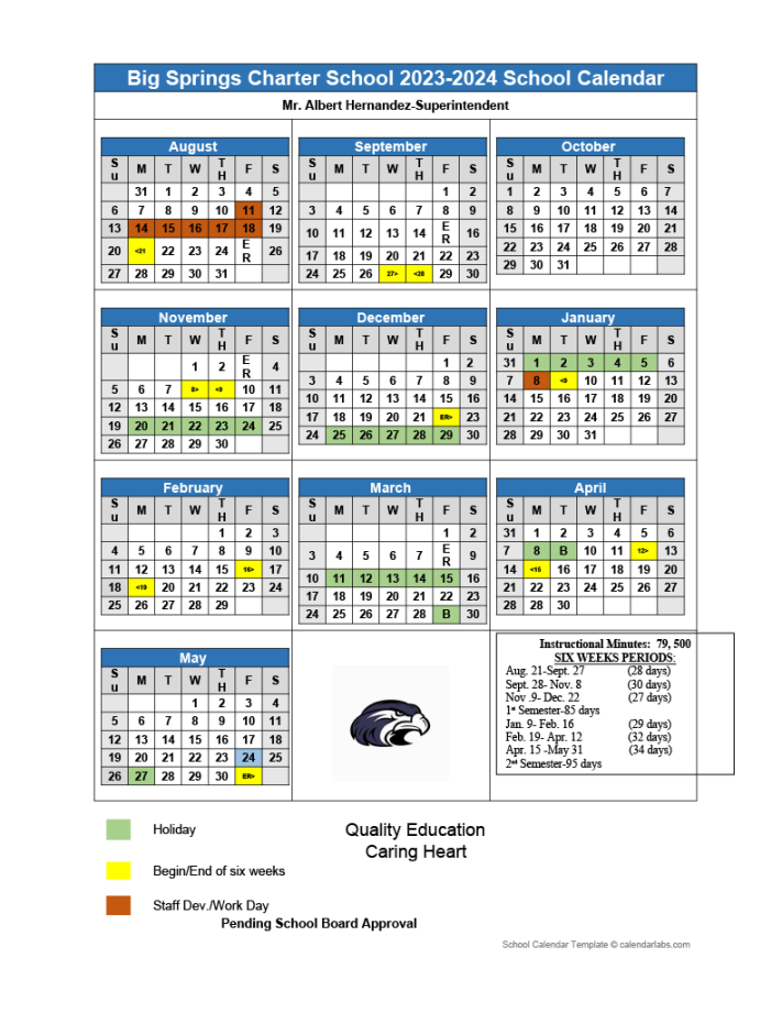 BSCS Calendar – District Info – Big Springs Charter Schools