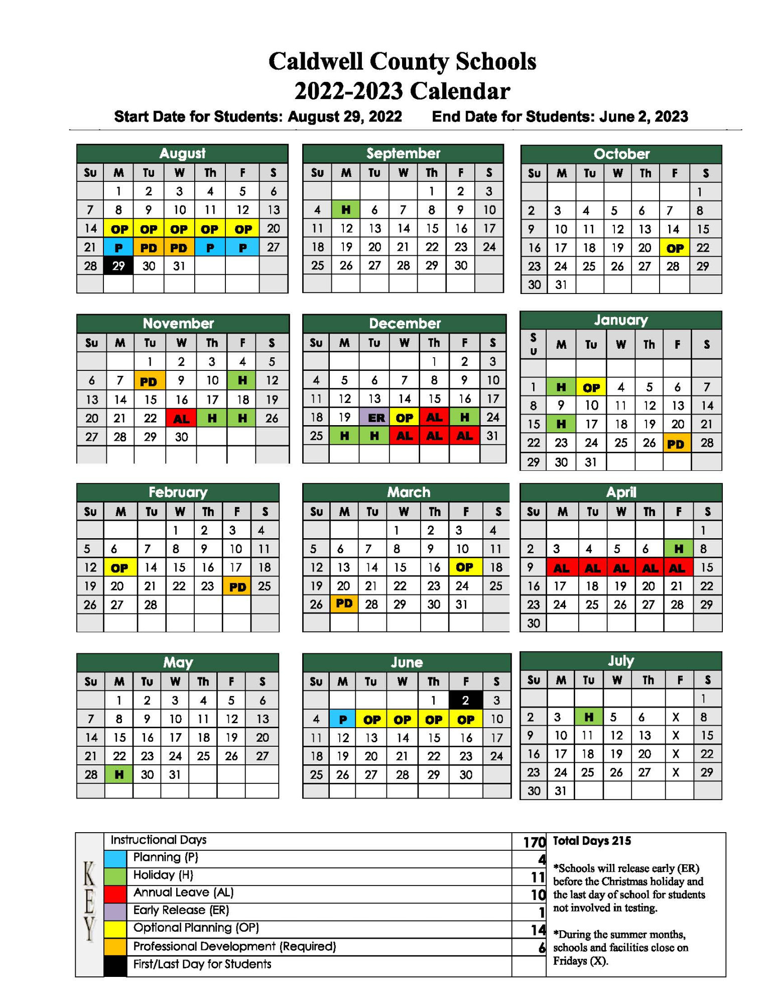 Caldwell Academic Calendar