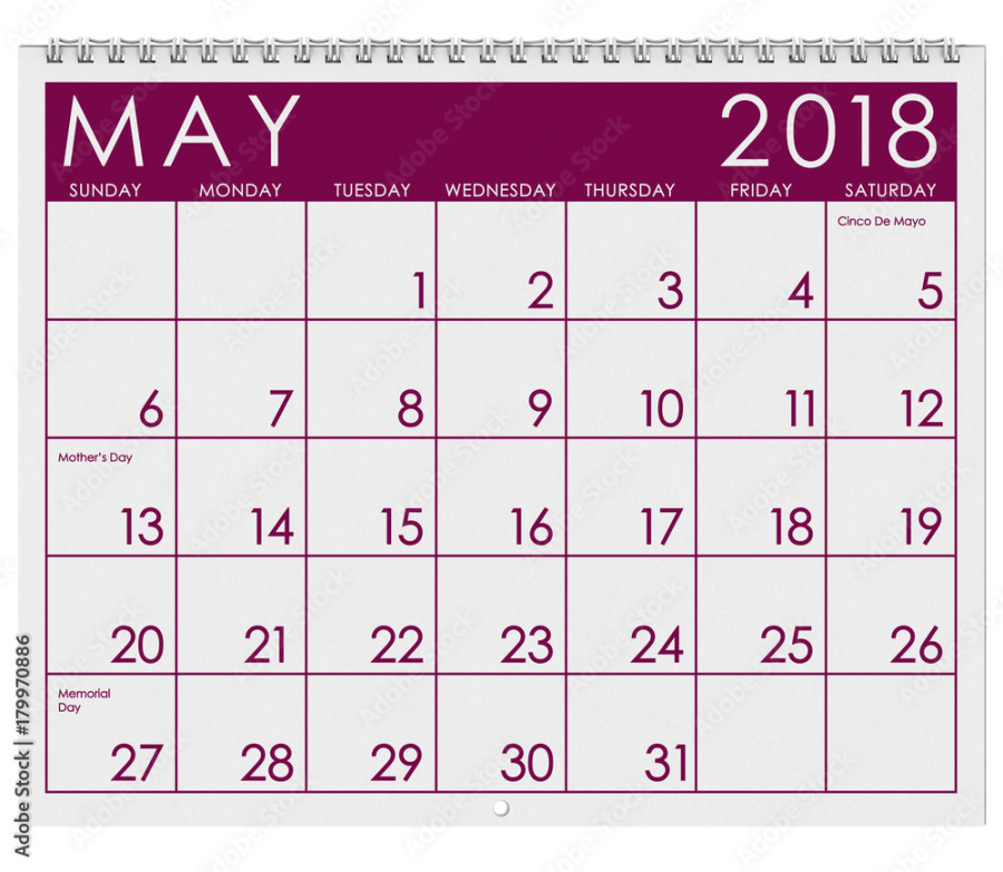 2018 May Month Calendar