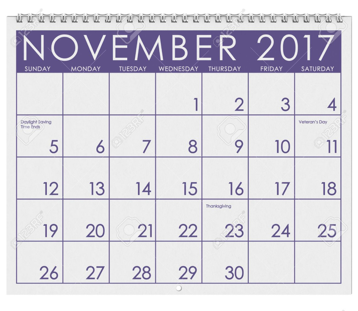 : Calendar: Month Of November With Thanksgiving, Stock Photo