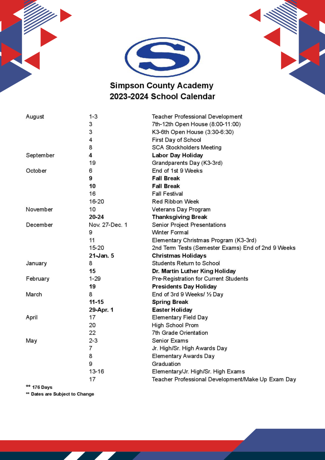 Calendar - Simpson County Academy