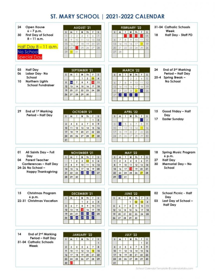 Saint Mary’s Academic Calendar