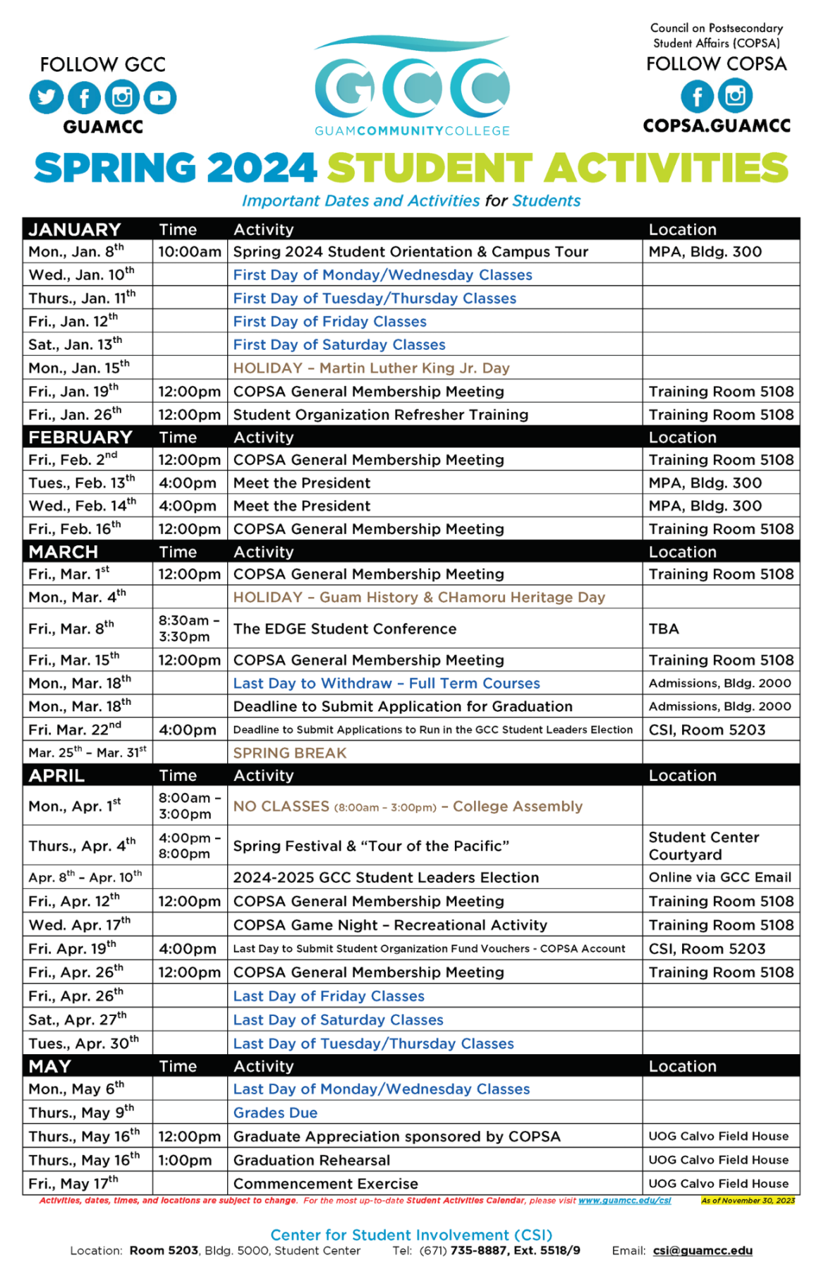 Center for Student Involvement - Guam Community College  GCC Guam