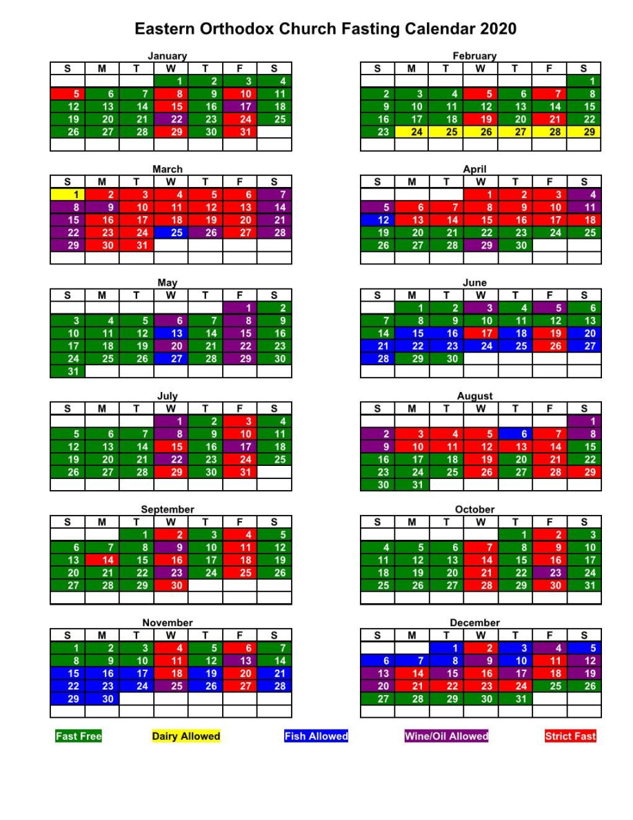 Eastern Orthodox Fasting Calendar — St
