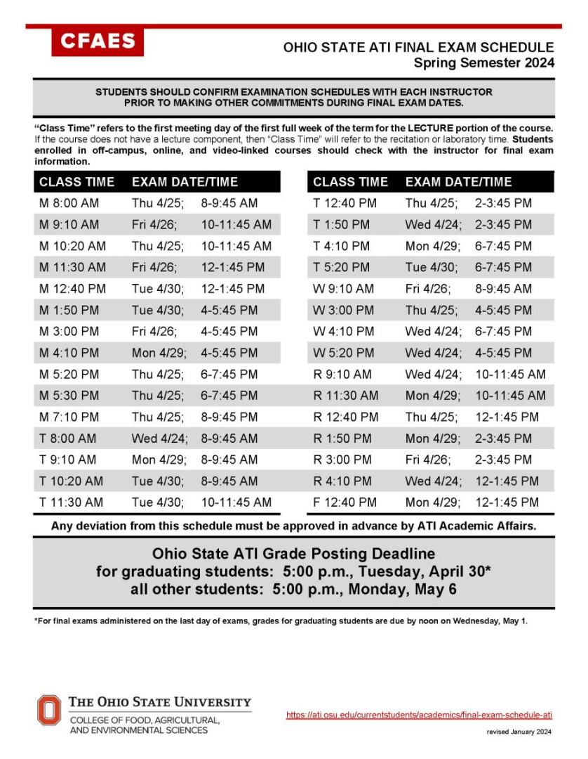 Final Exam Schedule (ATI)  Ohio State ATI