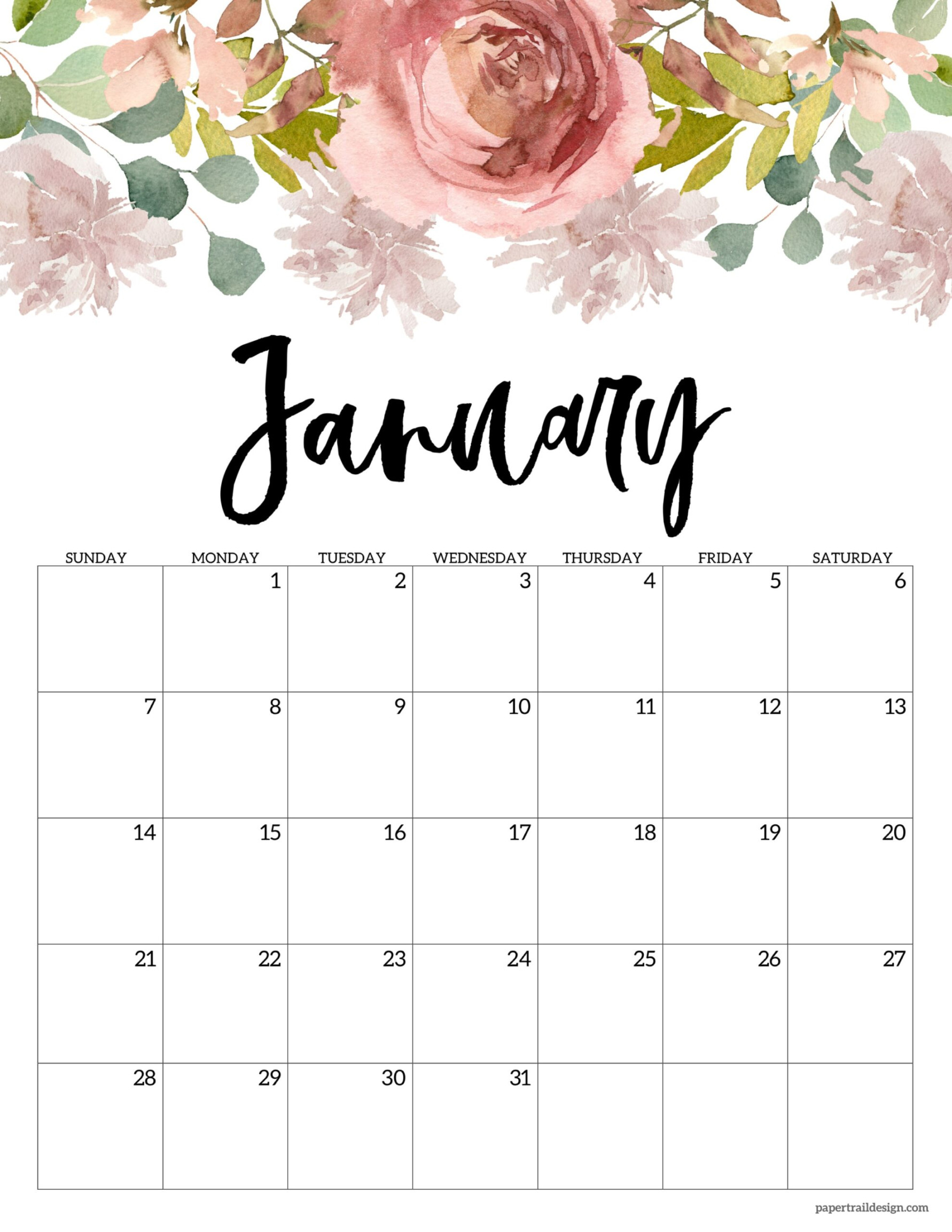 Floral Calendar Printable - Paper Trail Design