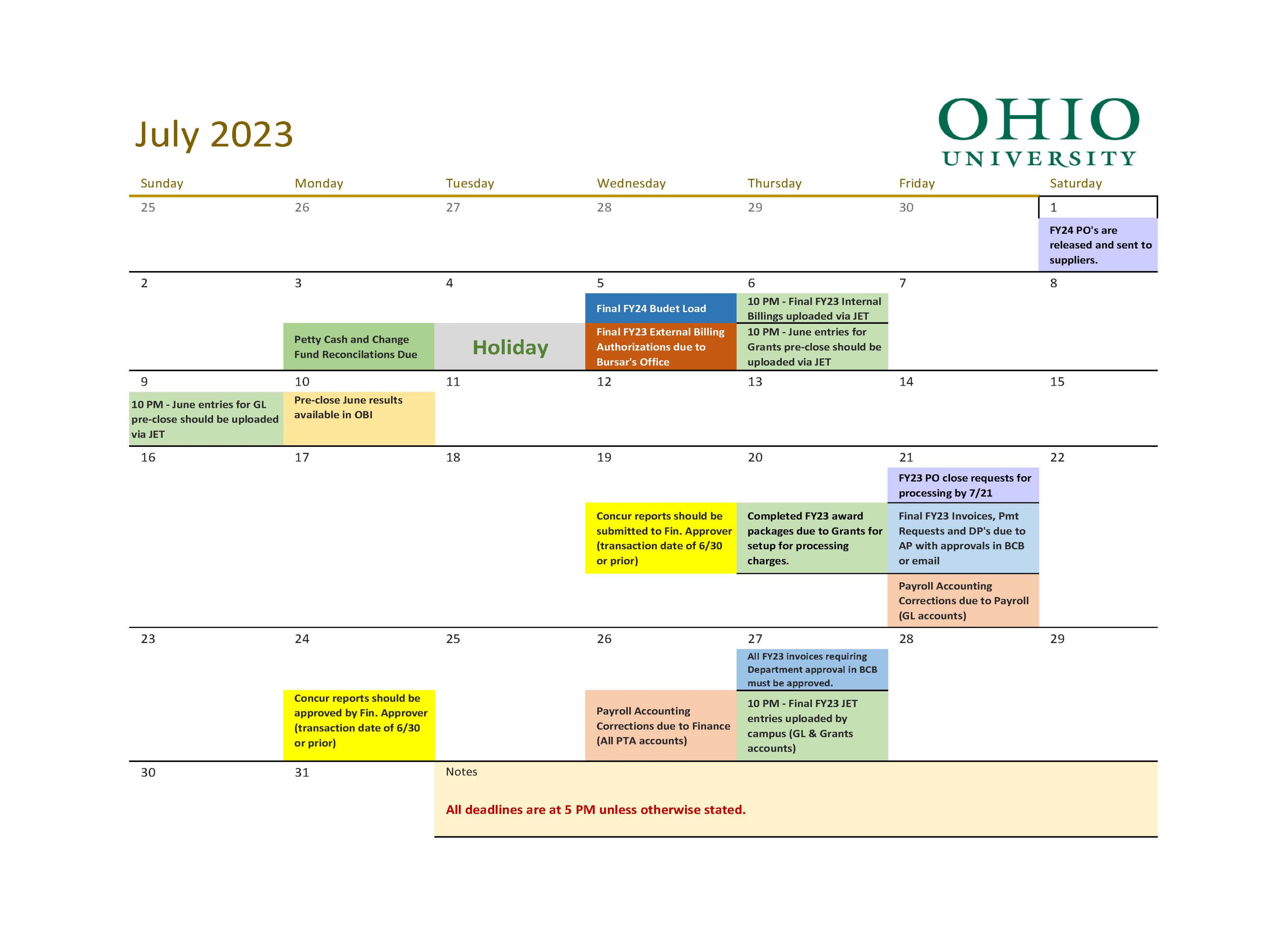 FY Year End Calendar