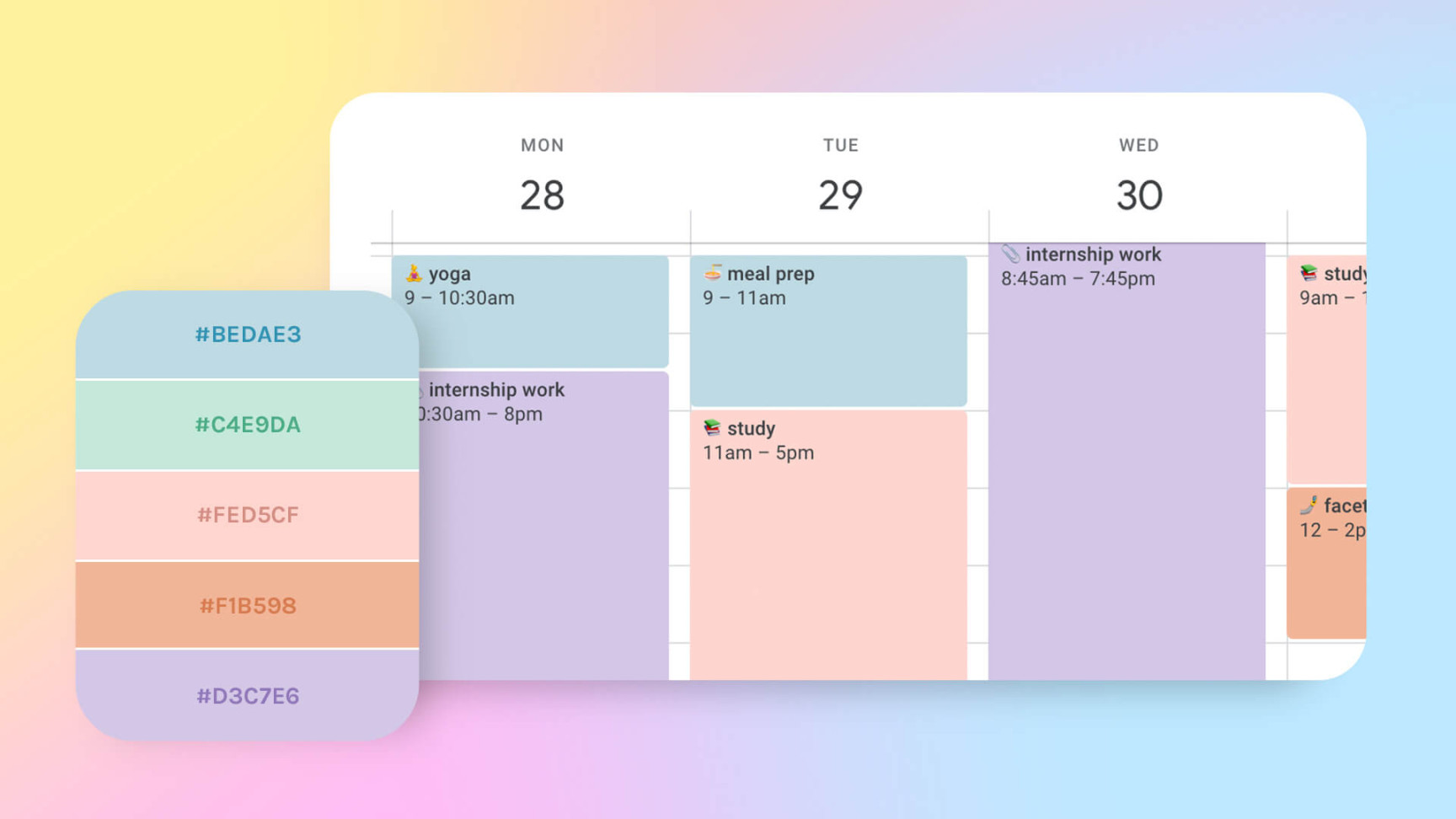 Google Calendar Color Schemes & Palettes with HEX Codes  Gridfiti
