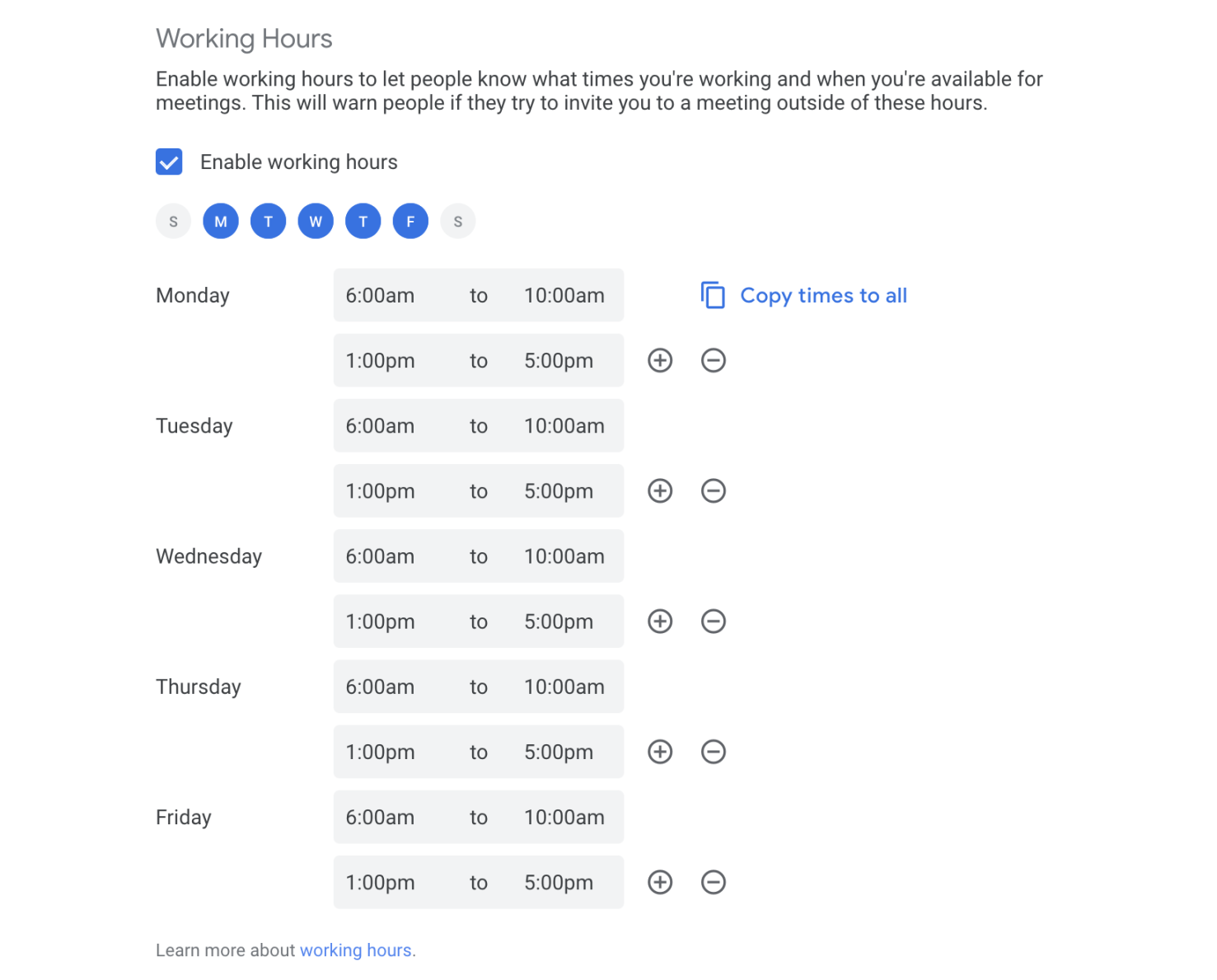 Google Calendar Set Working Hours