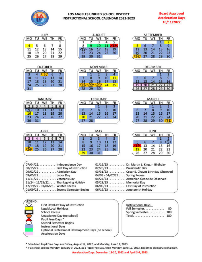 📘 🍎 LAUSD Calendar For - School Year!  FUN WITH KIDS IN LA®